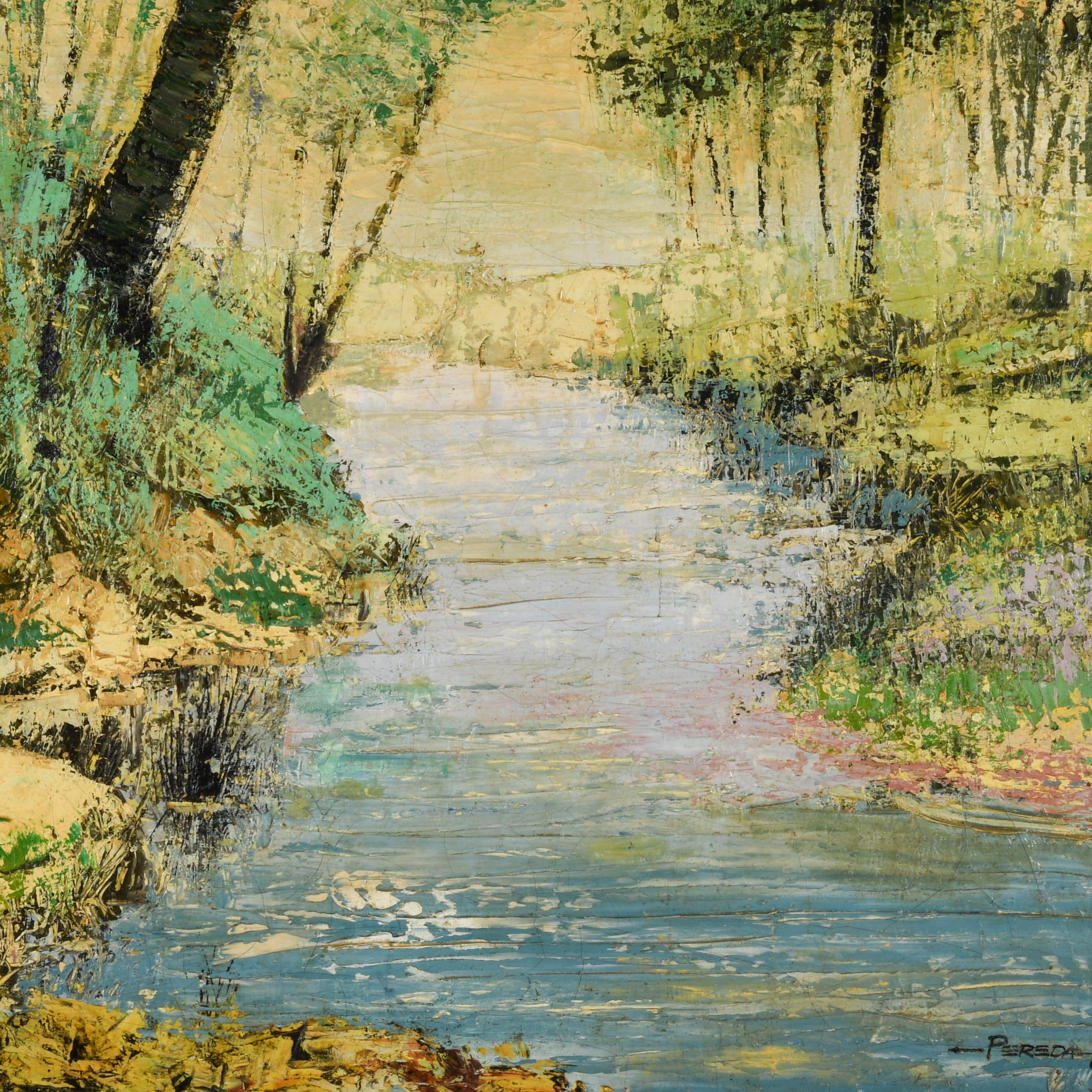 Framed Signed Peaceful Creek Oil on Canvas by Pereda-2