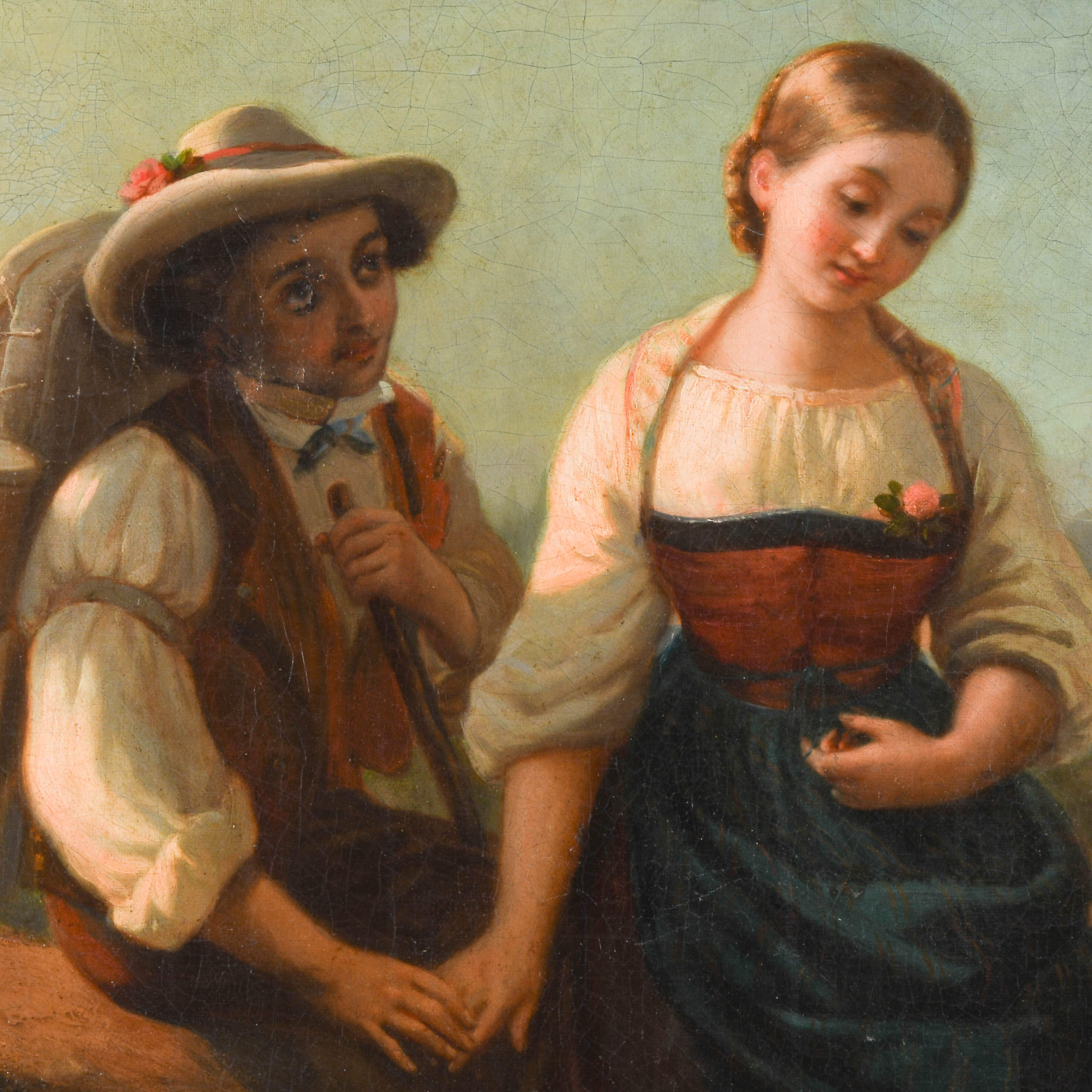 Antique Framed German Couple Oil on Canvas in the Style of Friedrich Prölss-3