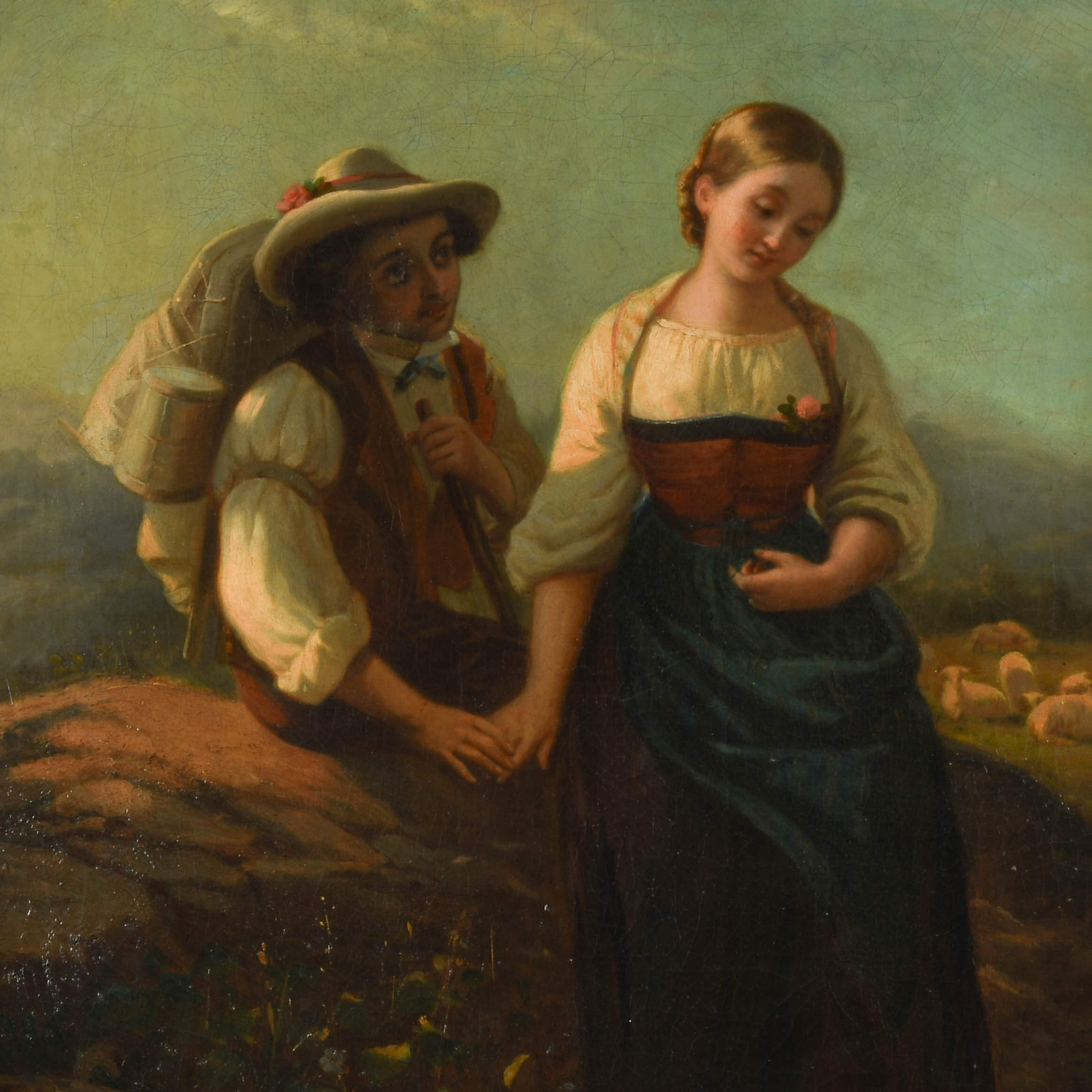 Antique Framed German Couple Oil on Canvas in the Style of Friedrich Prölss-2