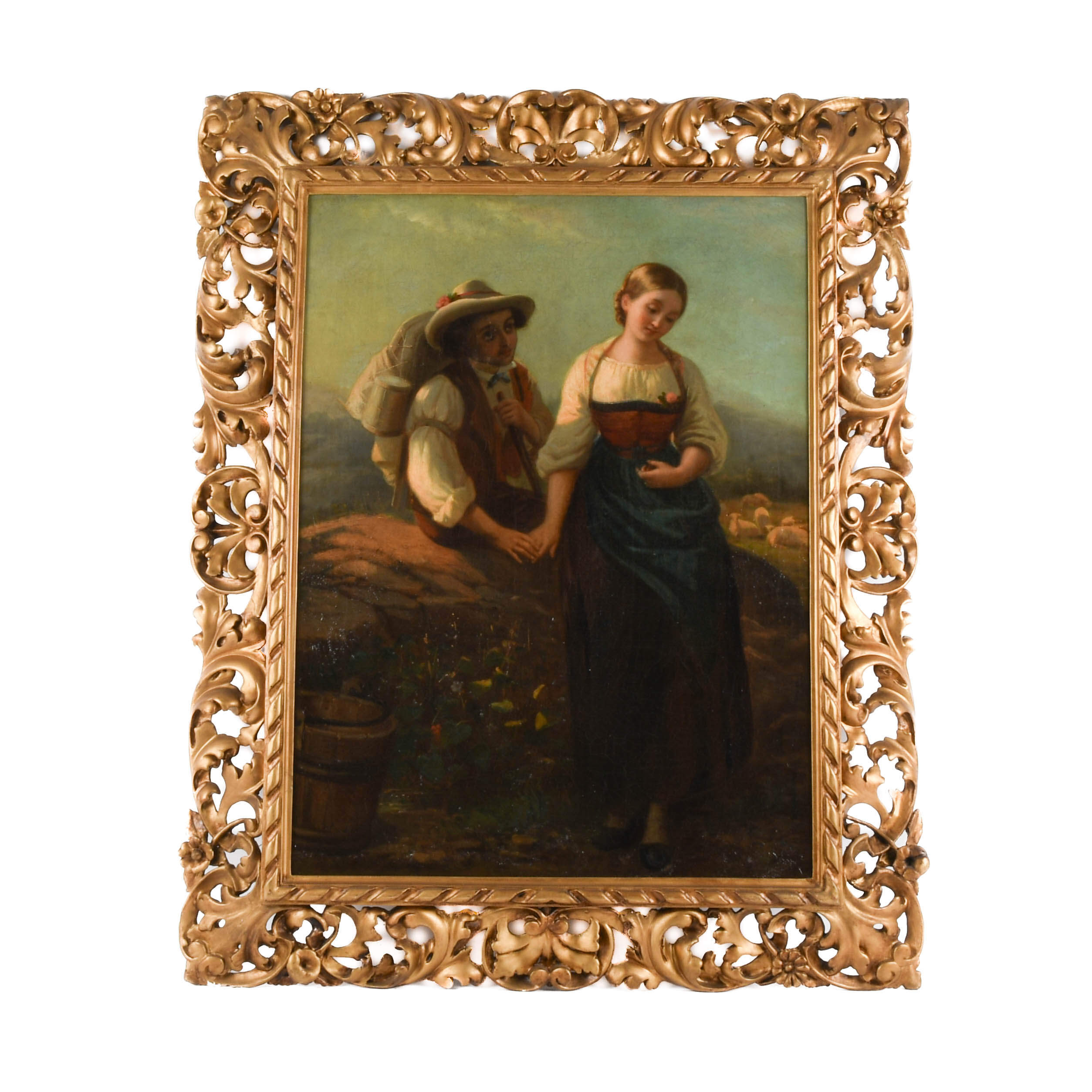 Antique Framed German Couple Oil on Canvas in the Style of Friedrich Prölss-1