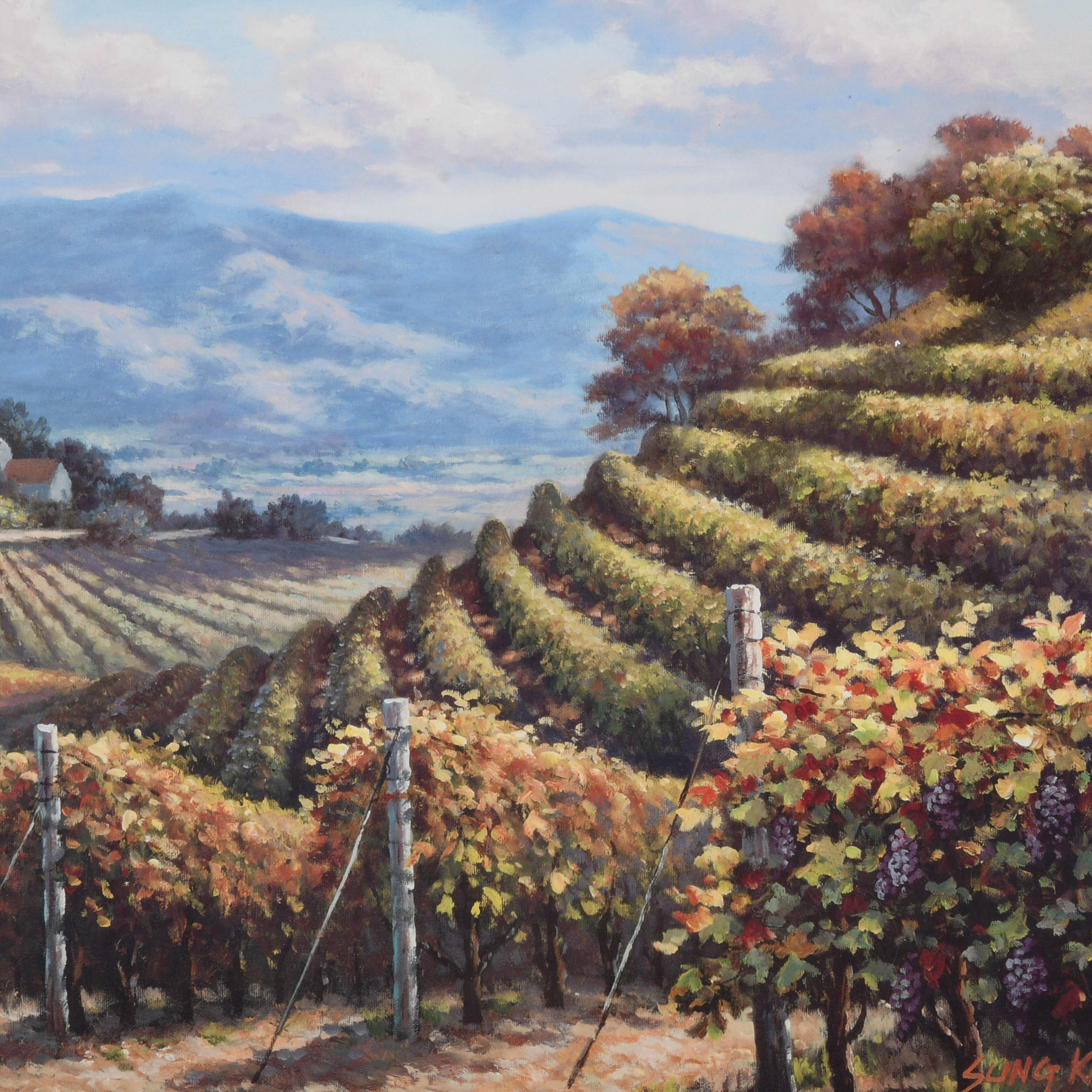 Framed Signed Sung Kim Vineyard Village Print-3