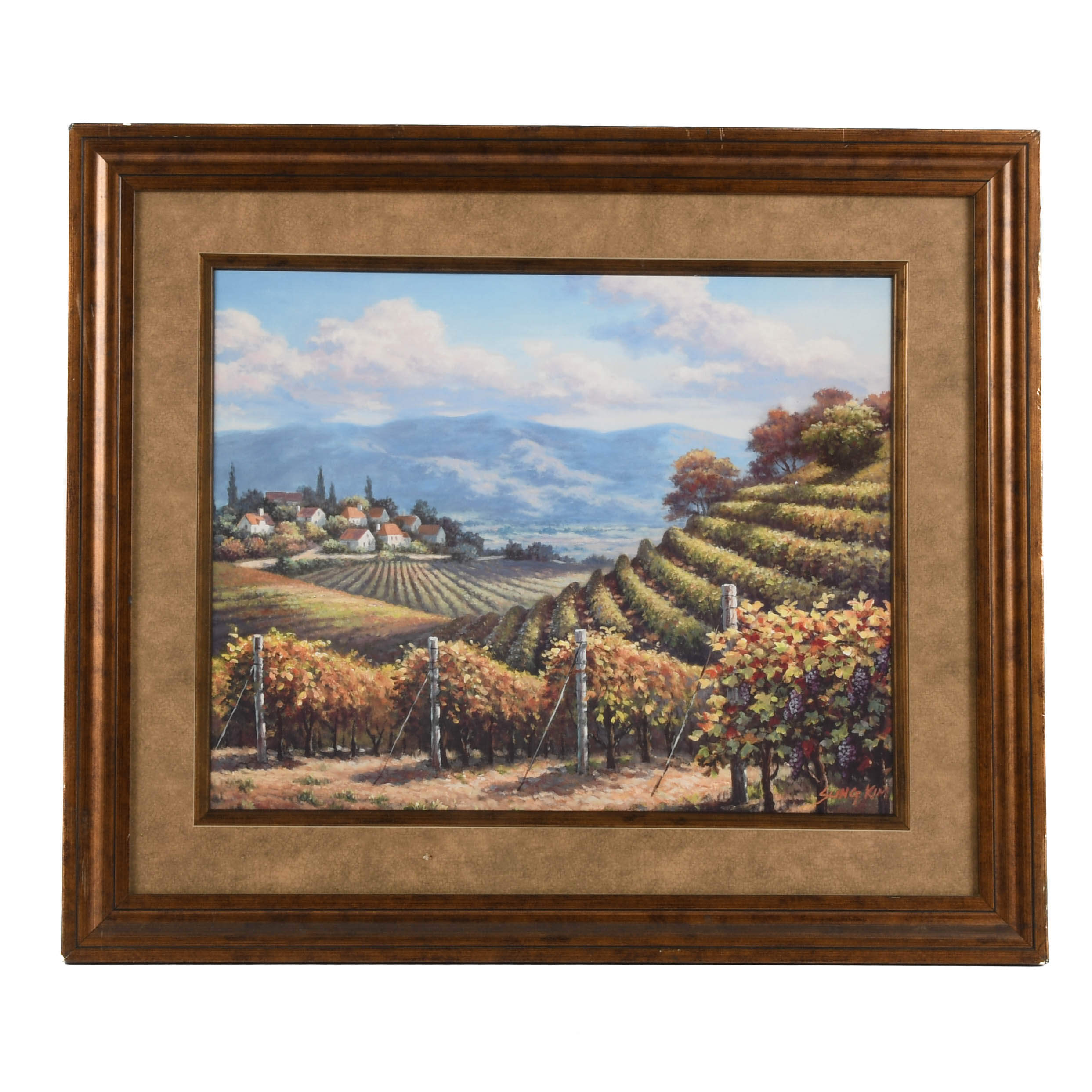 Framed Signed Sung Kim Vineyard Village Print-1