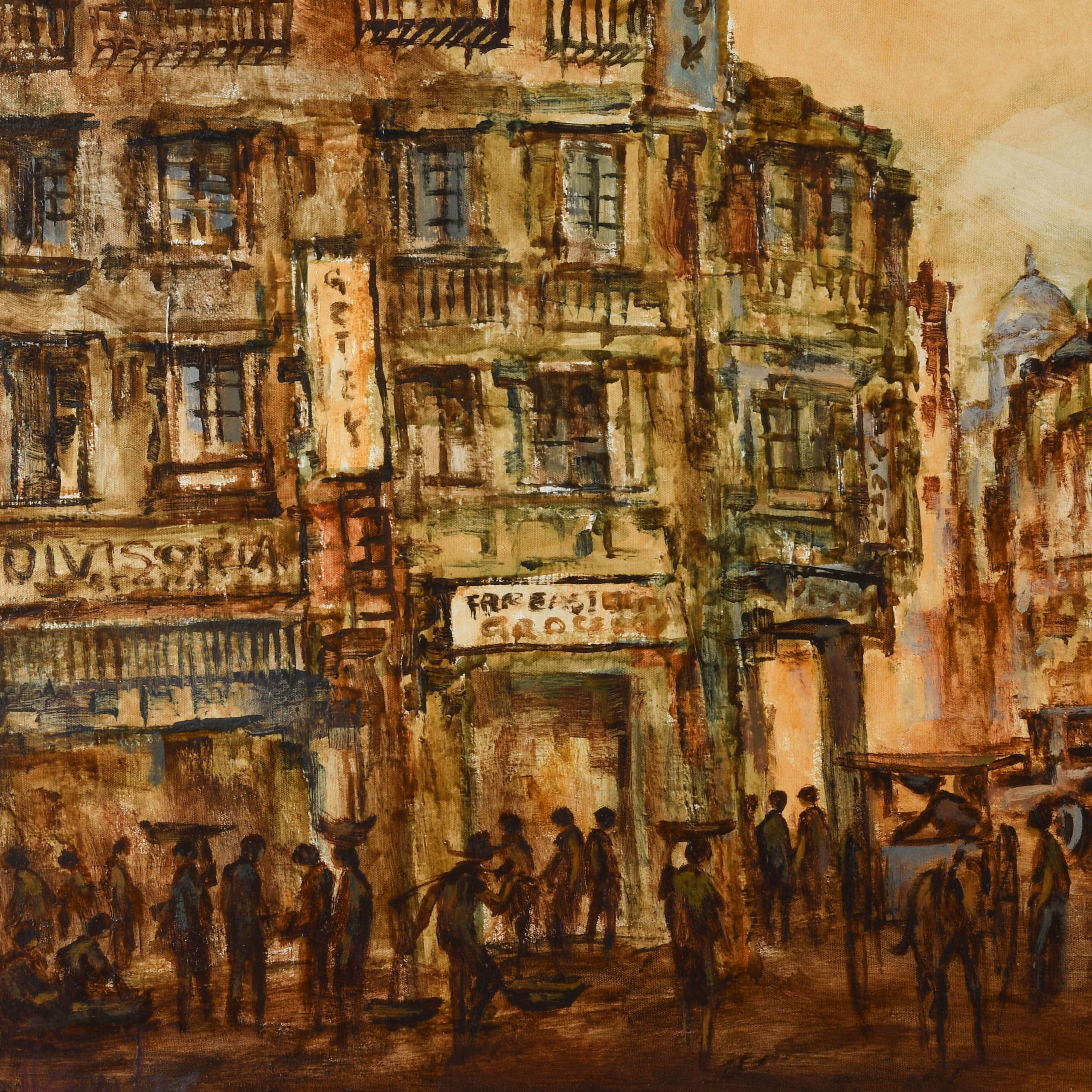 Framed Signed Impressionist Bustling City Scene Oil on Canvas-2
