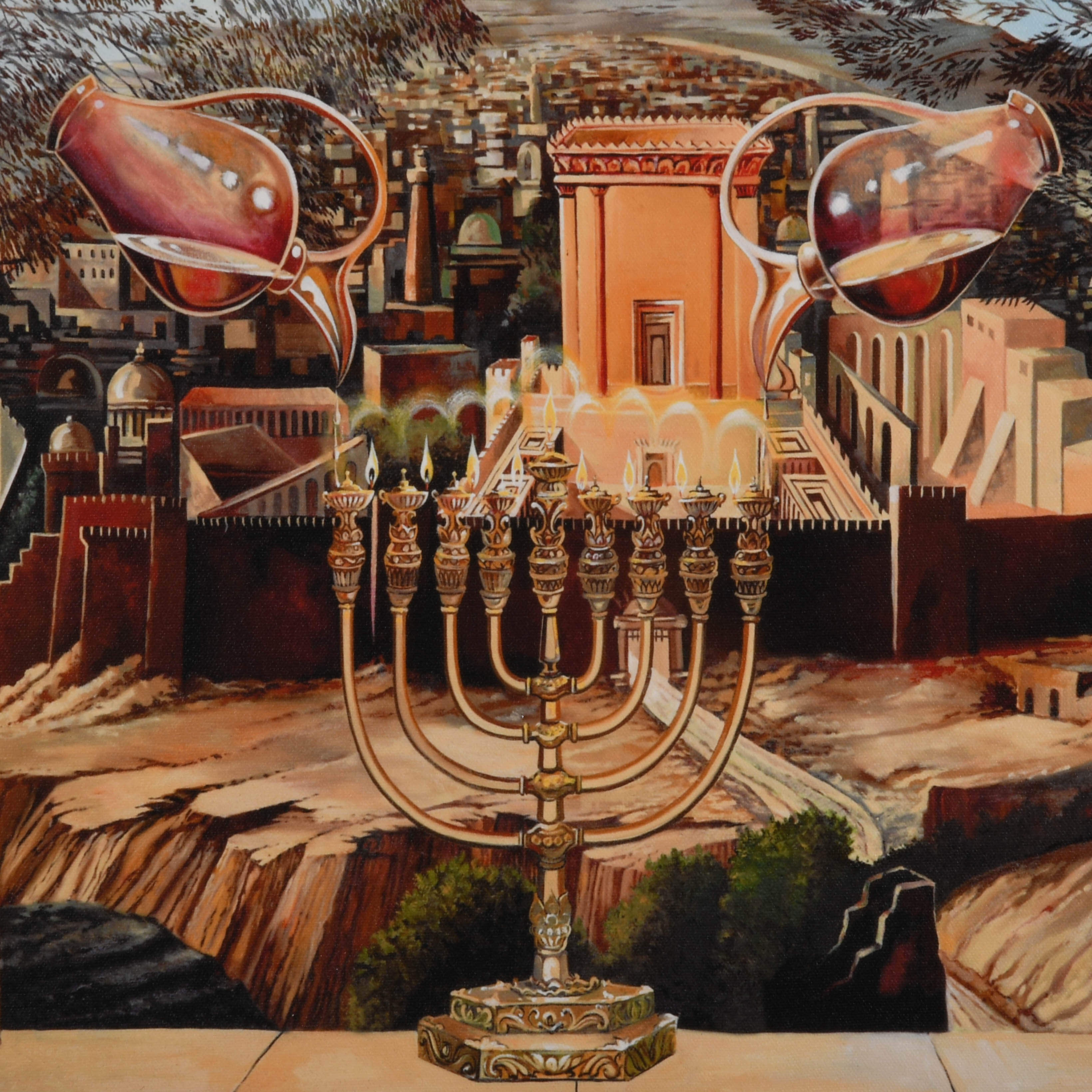 Signed Steve Karro Miracle of Hanukkah Oil on Canvas-3
