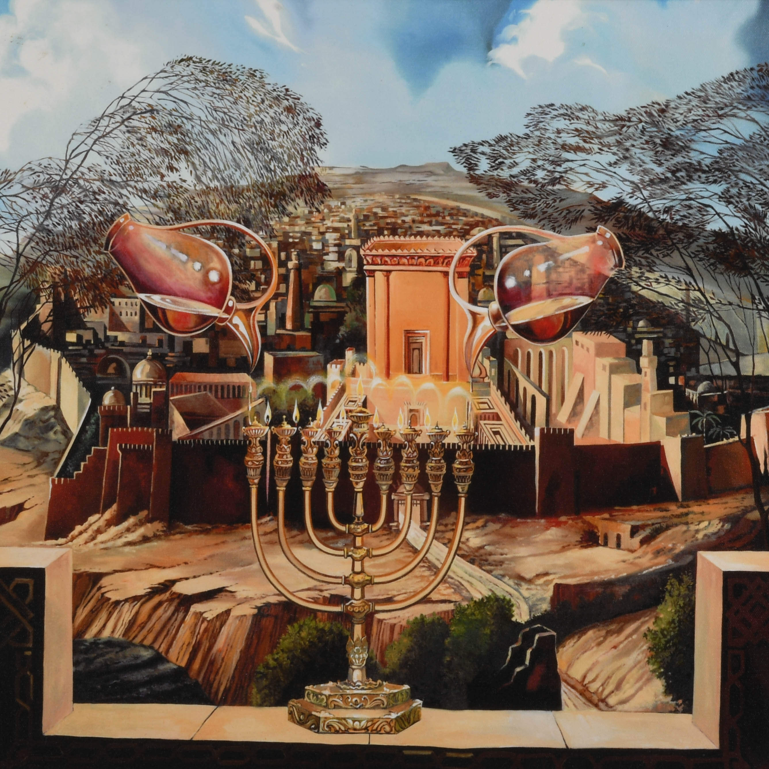 Signed Steve Karro Miracle of Hanukkah Oil on Canvas-2