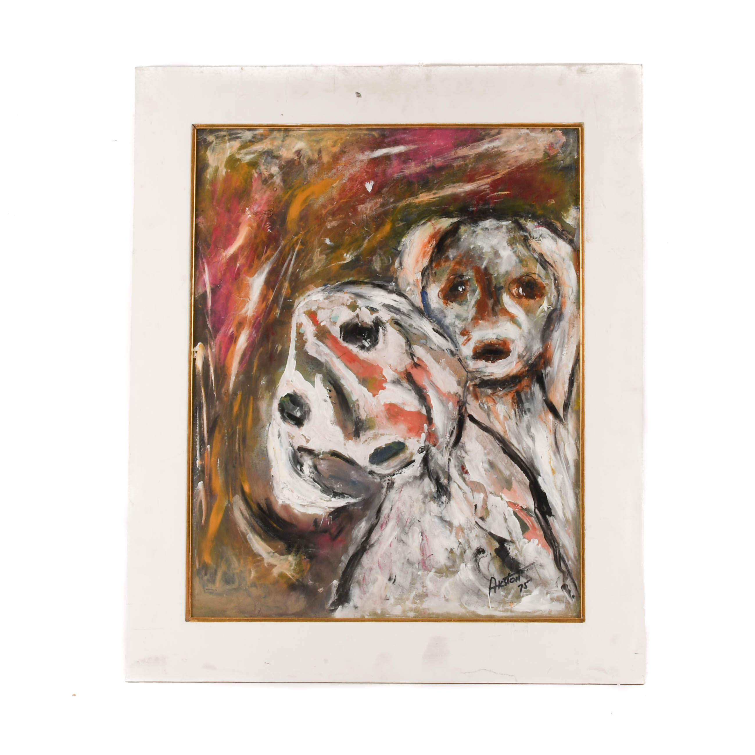 Framed Signed James Akston Oil on Board Two Faces-1