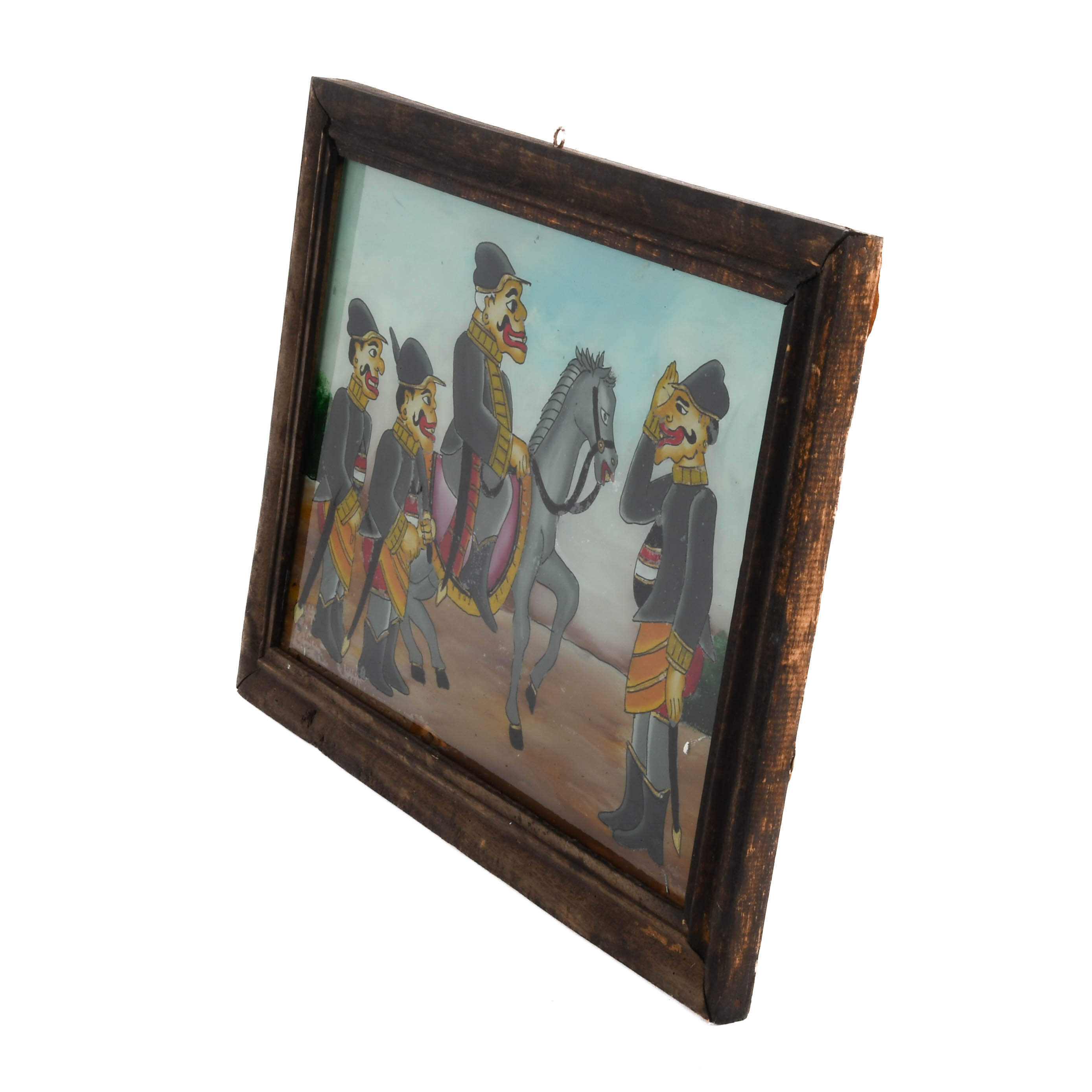 Framed Punakawan Reverse Painting Glass Military Salute-4