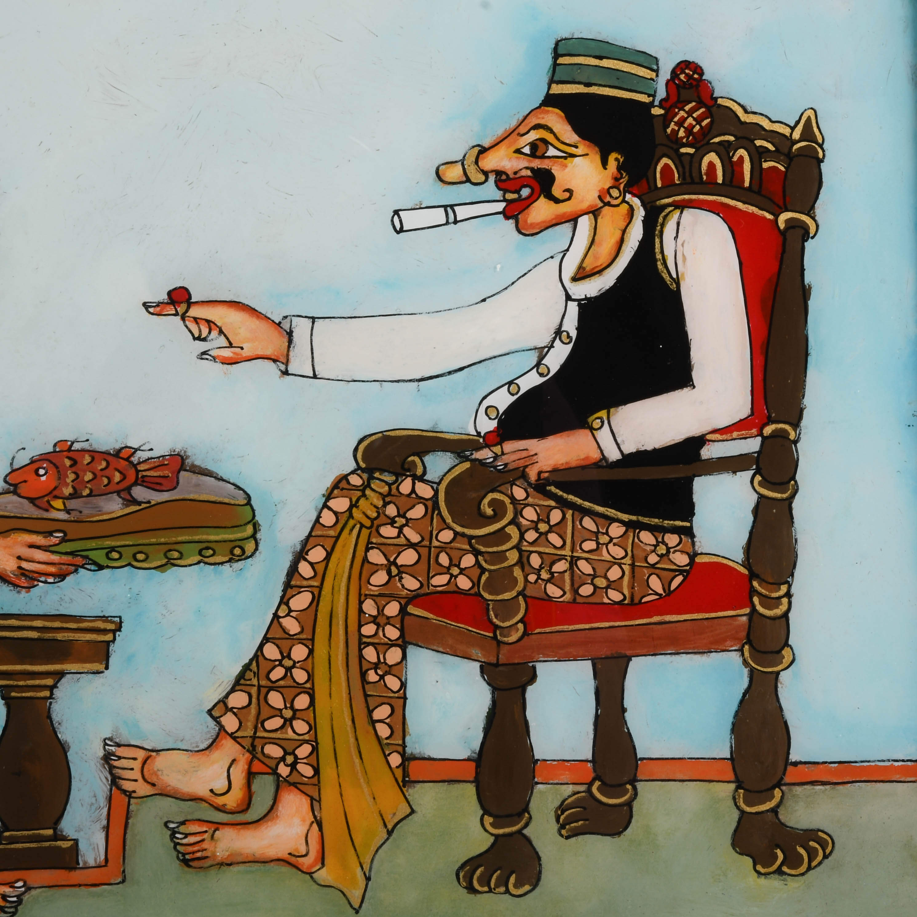 Framed Punakawan Petruk Becomes A King Reverse Glass Painting-3