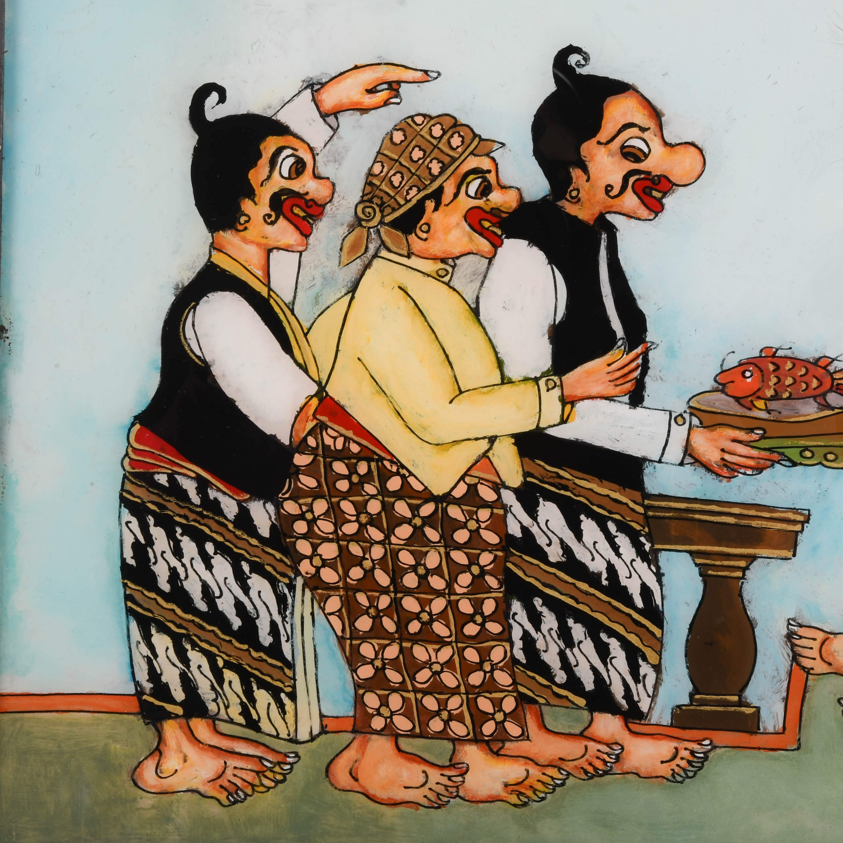 Framed Punakawan Petruk Becomes A King Reverse Glass Painting-2