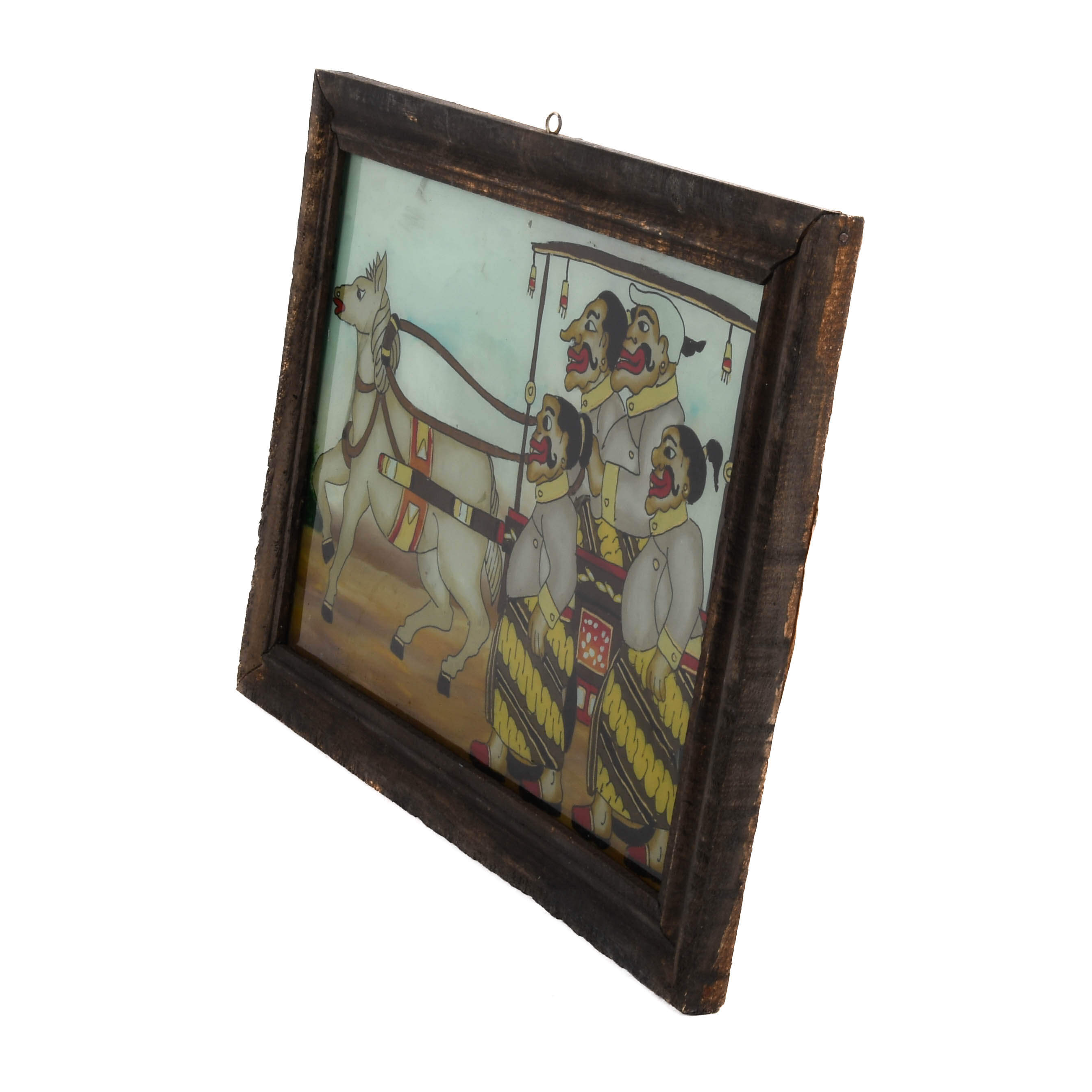 Framed Punakawan Royal Procession Reverse Glass Painting-4