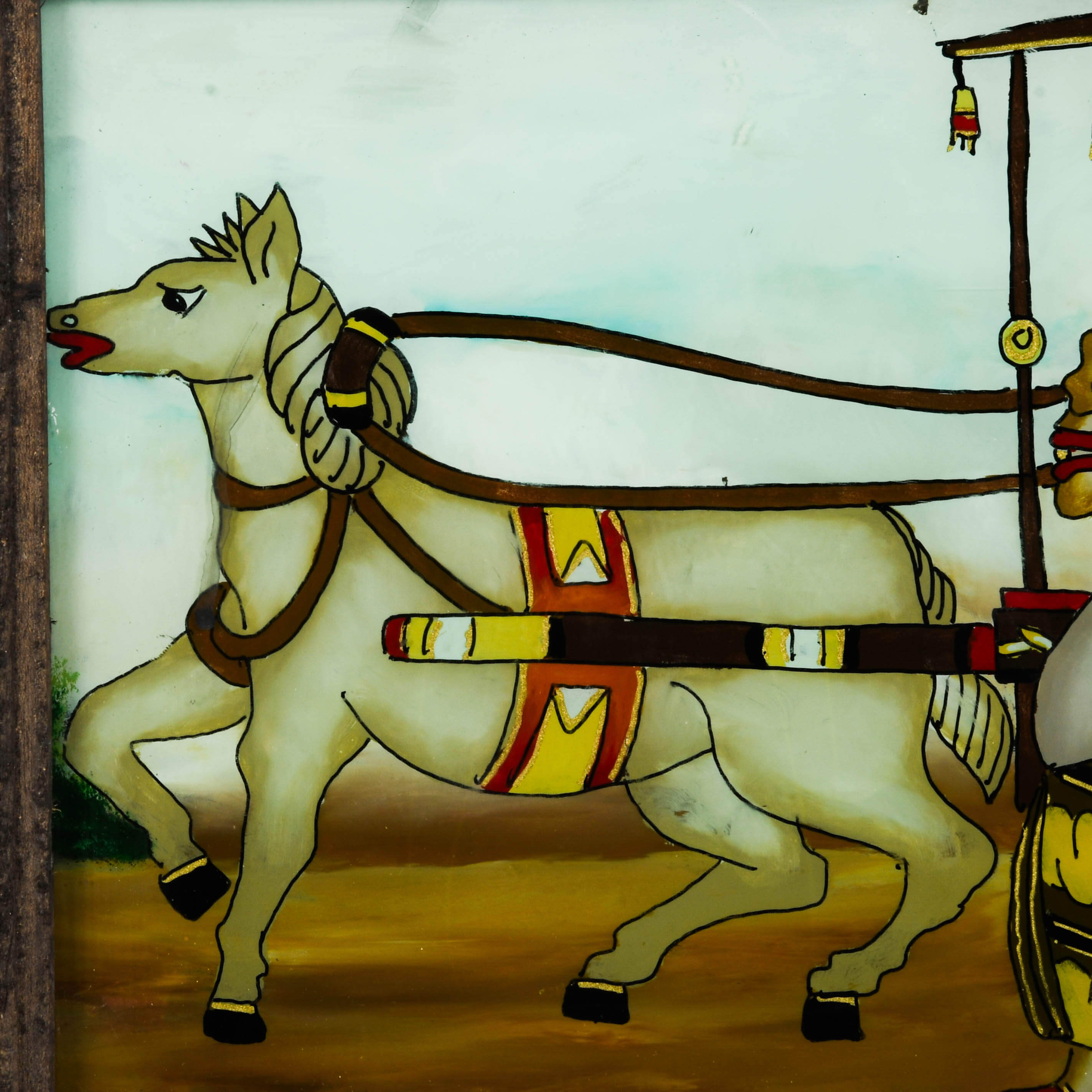 Framed Punakawan Royal Procession Reverse Glass Painting-2