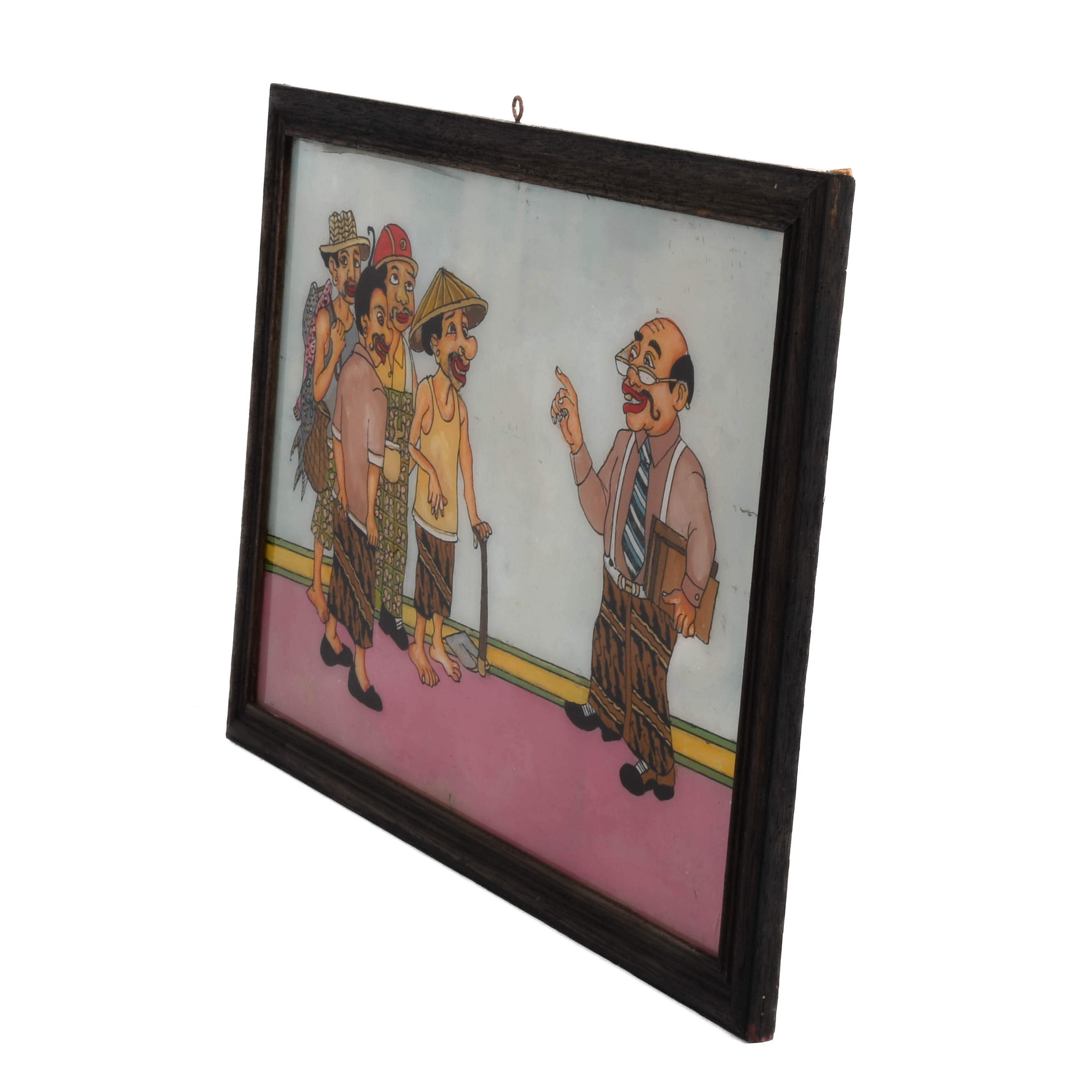 Framed Punakawan Reverse Glass Painting of The Village Briefing-4
