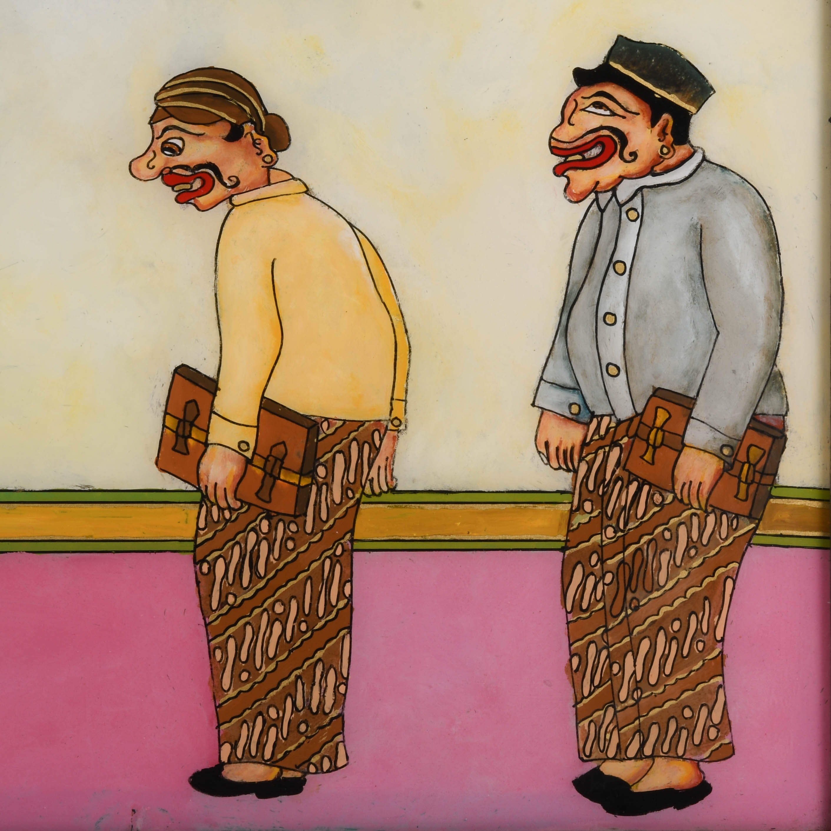 Framed Punakawan Reverse Glass Painting At The Meeting Hall-2