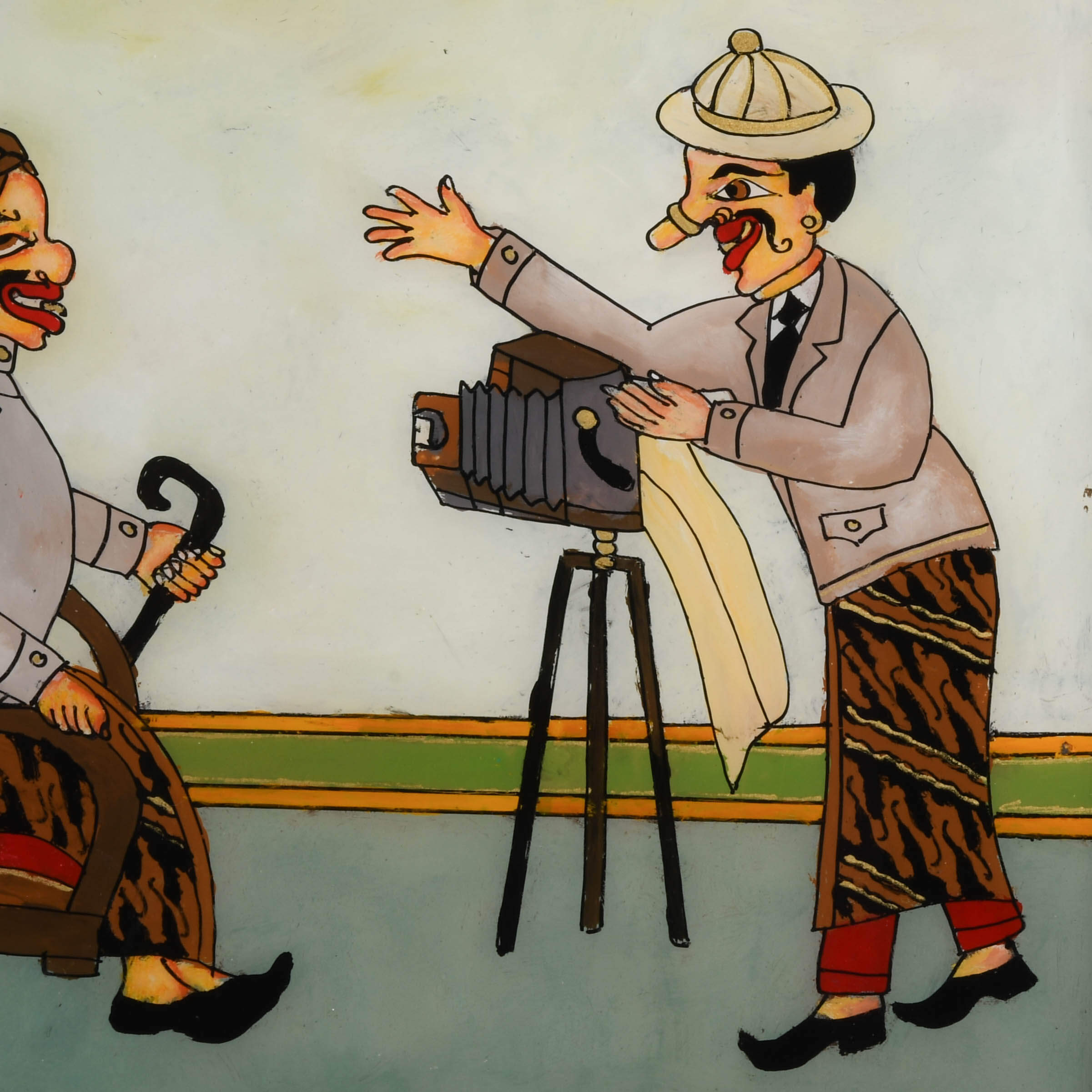 Framed Punakawan Reverse Glass Painting Say Cheese!-3