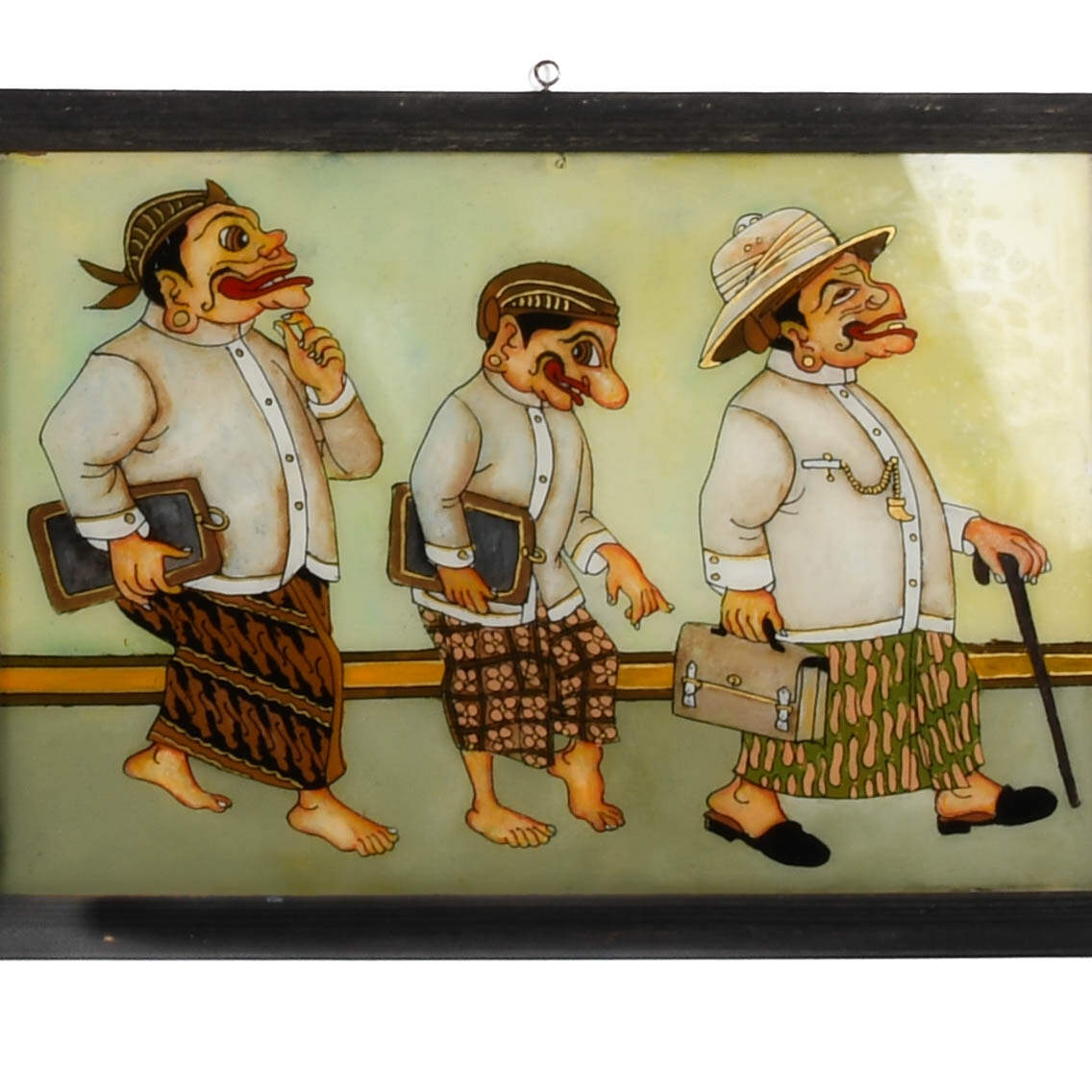 Framed Pair of Punakawan Reverse Glass Painting Scholars' Stroll-2