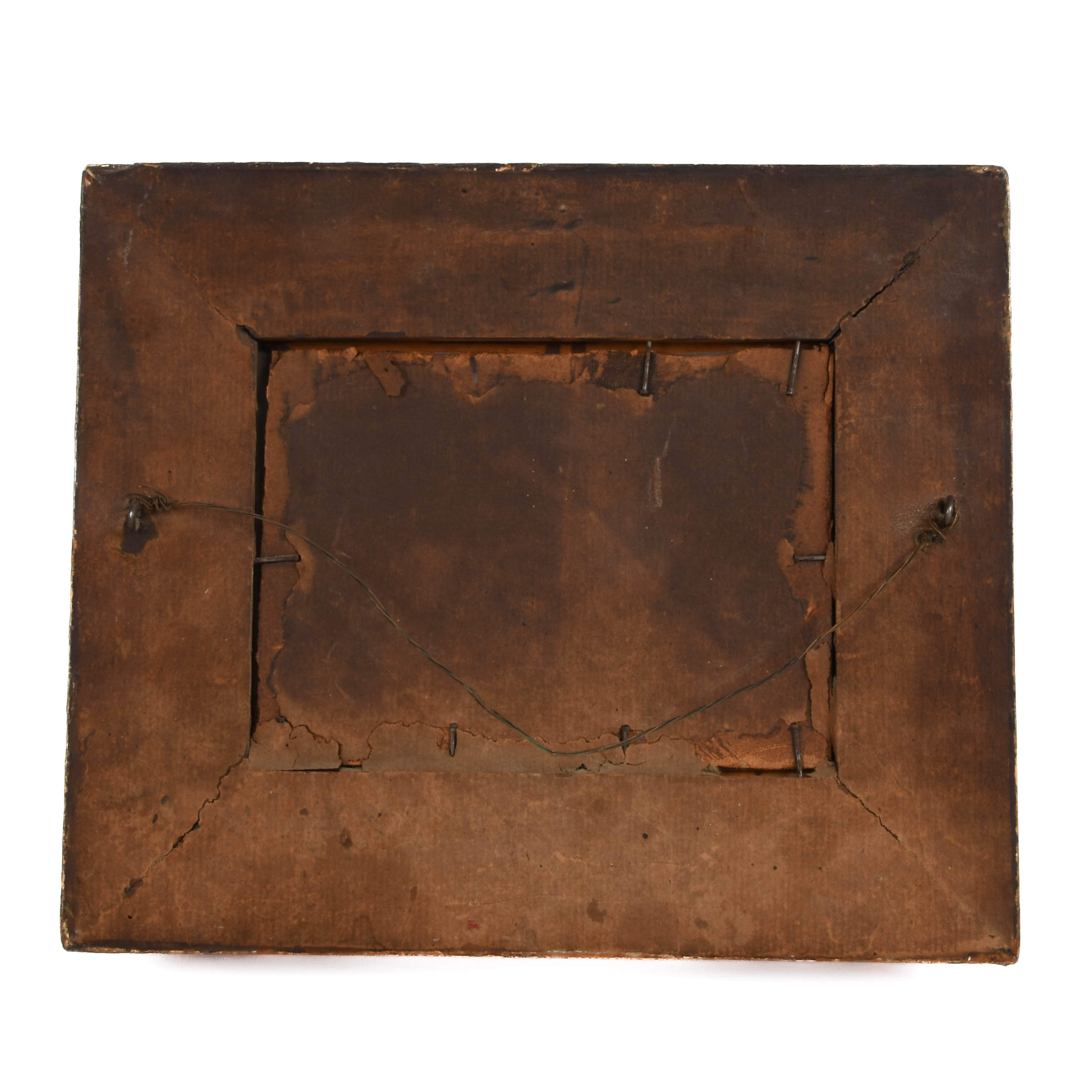 Victorian Ornate Walnut Frame and Print with Leather Banding-6