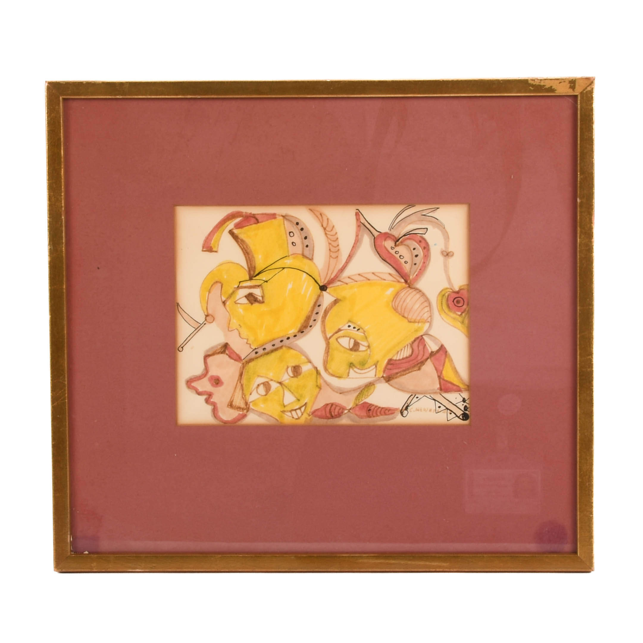 Framed Signed Figural Abstract Watercolor-1