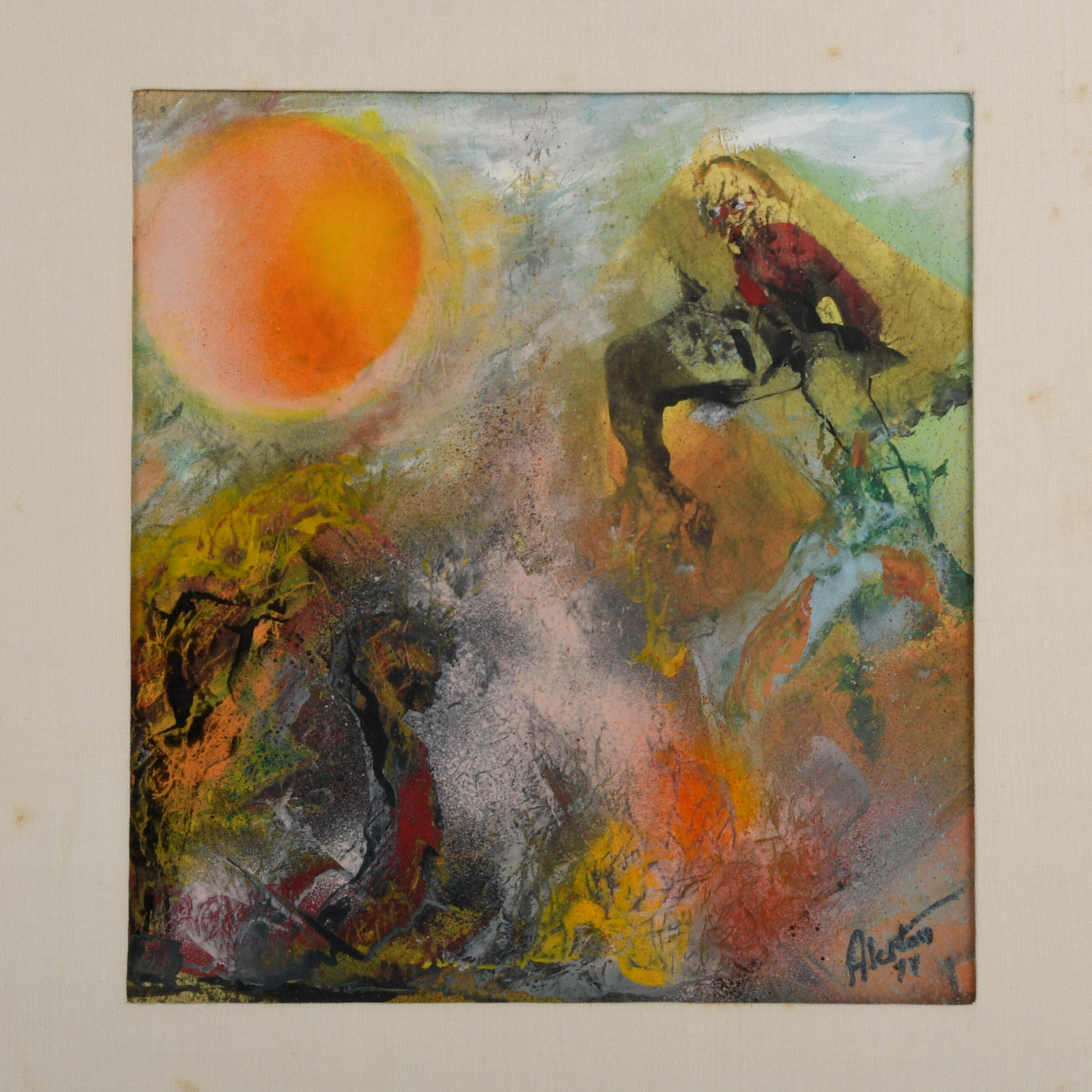 Framed J. Akston "Voyage to the Moon" Acrylic and Enamel on Paper-2