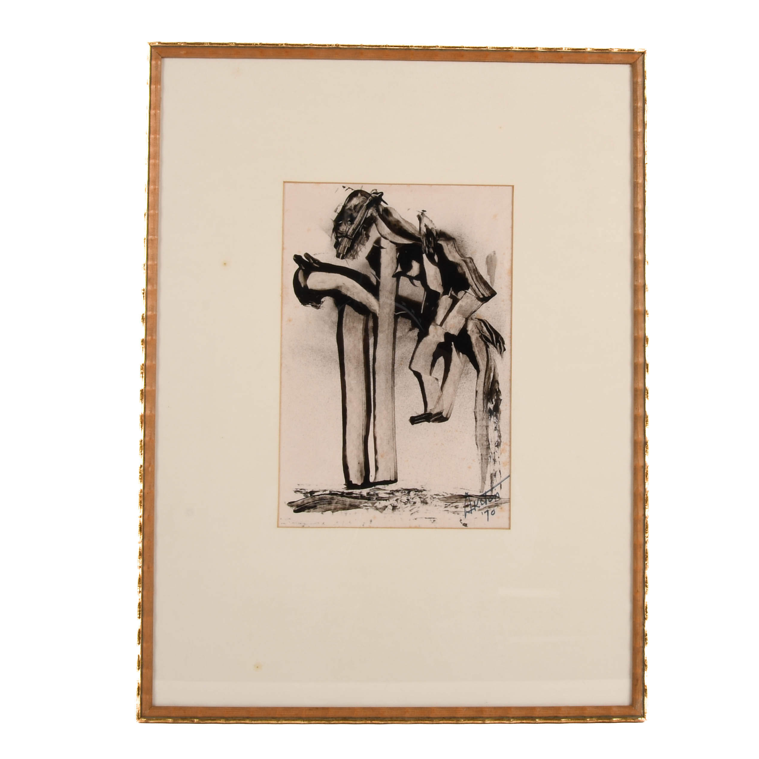 Framed Signed J. Akston "Man of La Mancha, 1970" Acrylic on Paper-1