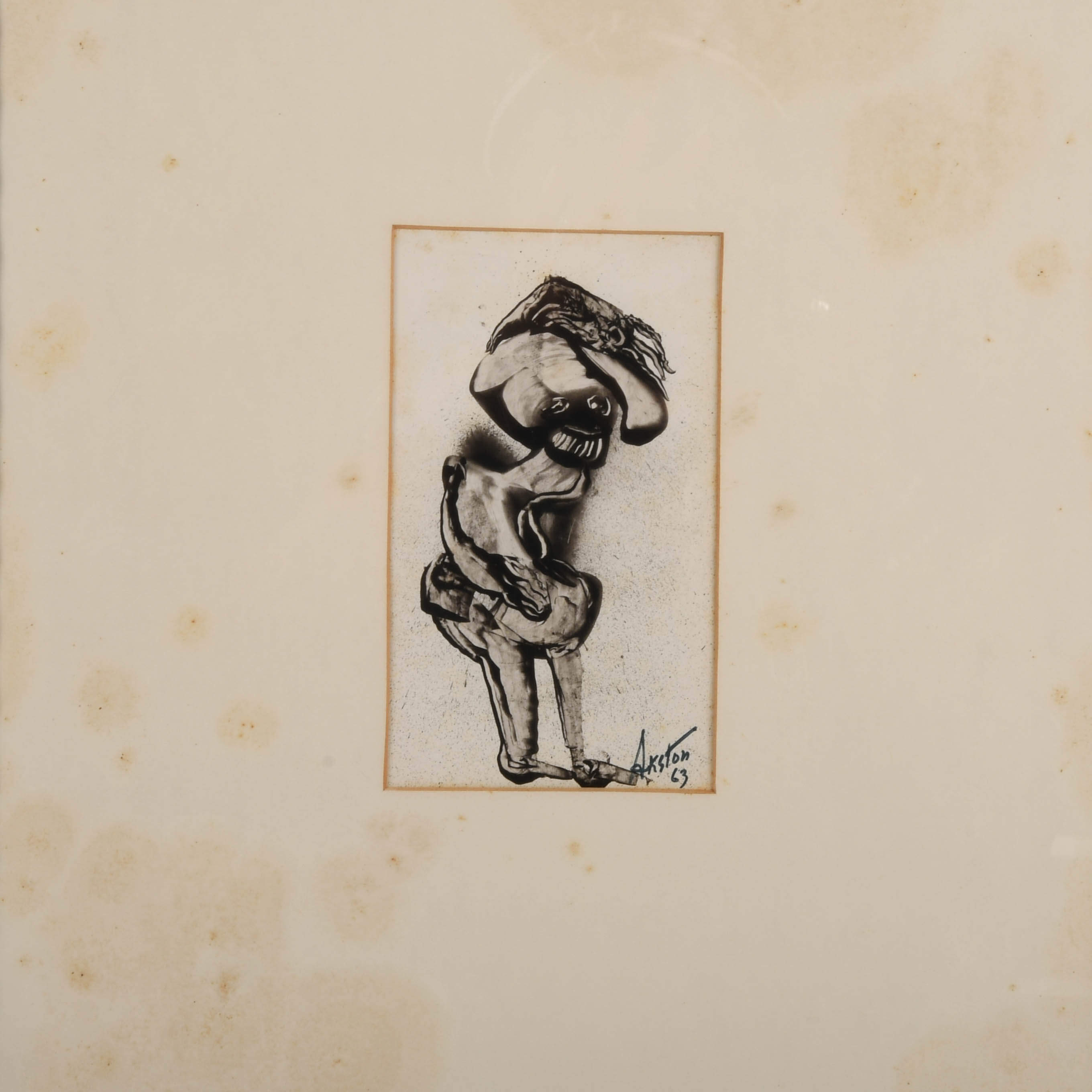 Framed Signed J. Akston "Untitled, 1963" Acrylic on Paper Painting-2