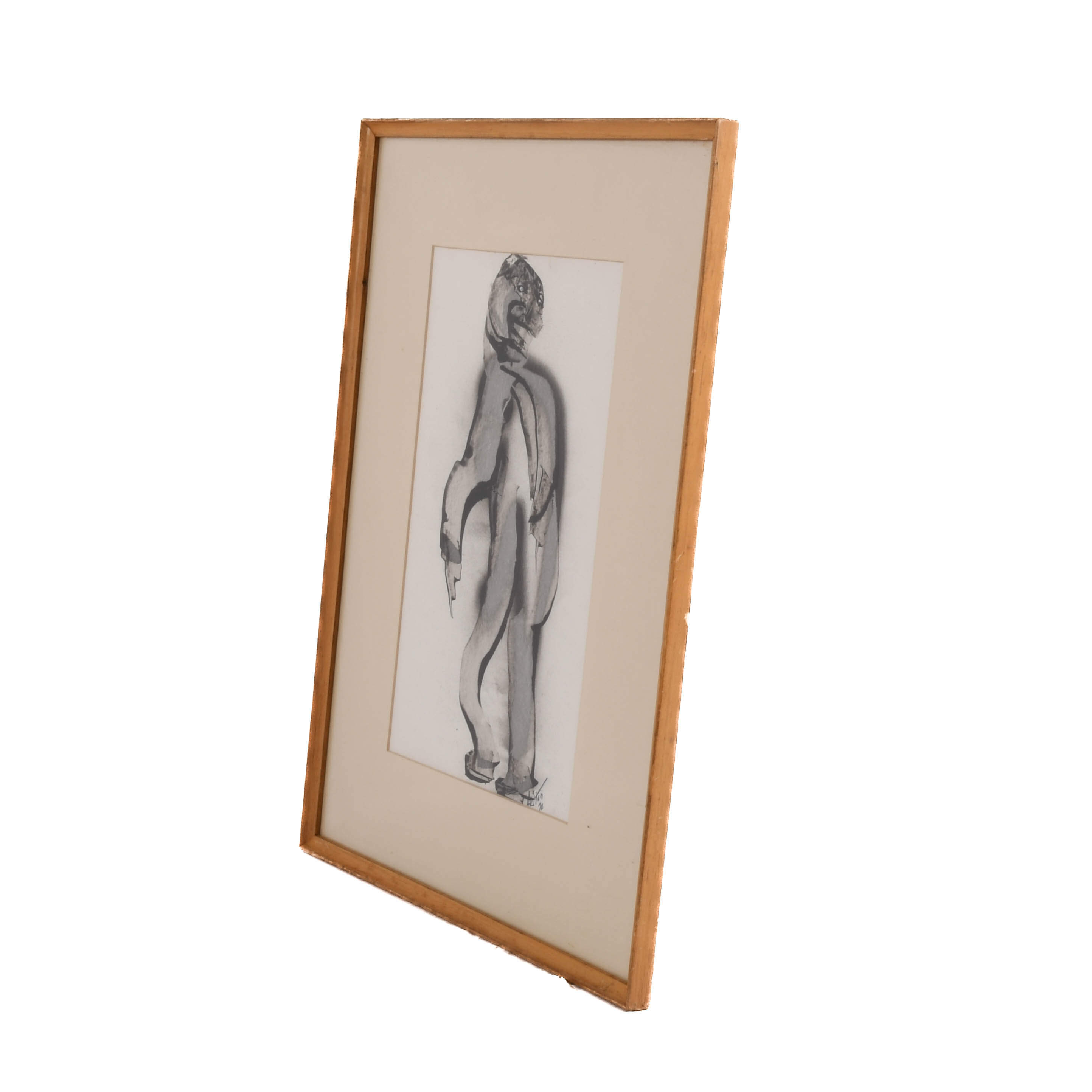 Framed Signed J. Akston "The Wanderer, 1970" Acrylic and Paper Painting-5