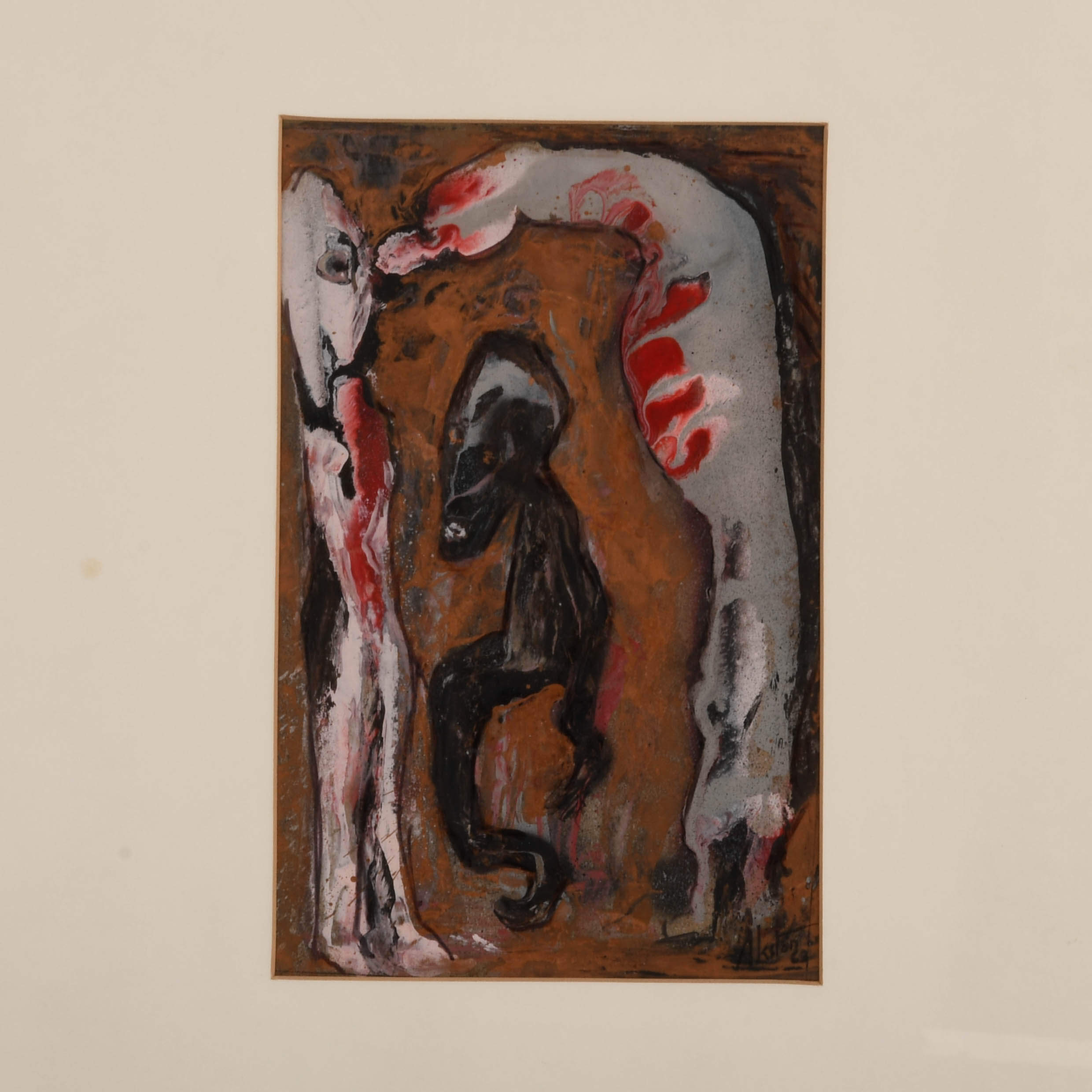 Framed Signed J. Akston "The Kiss, 1962" Mixed Media-2