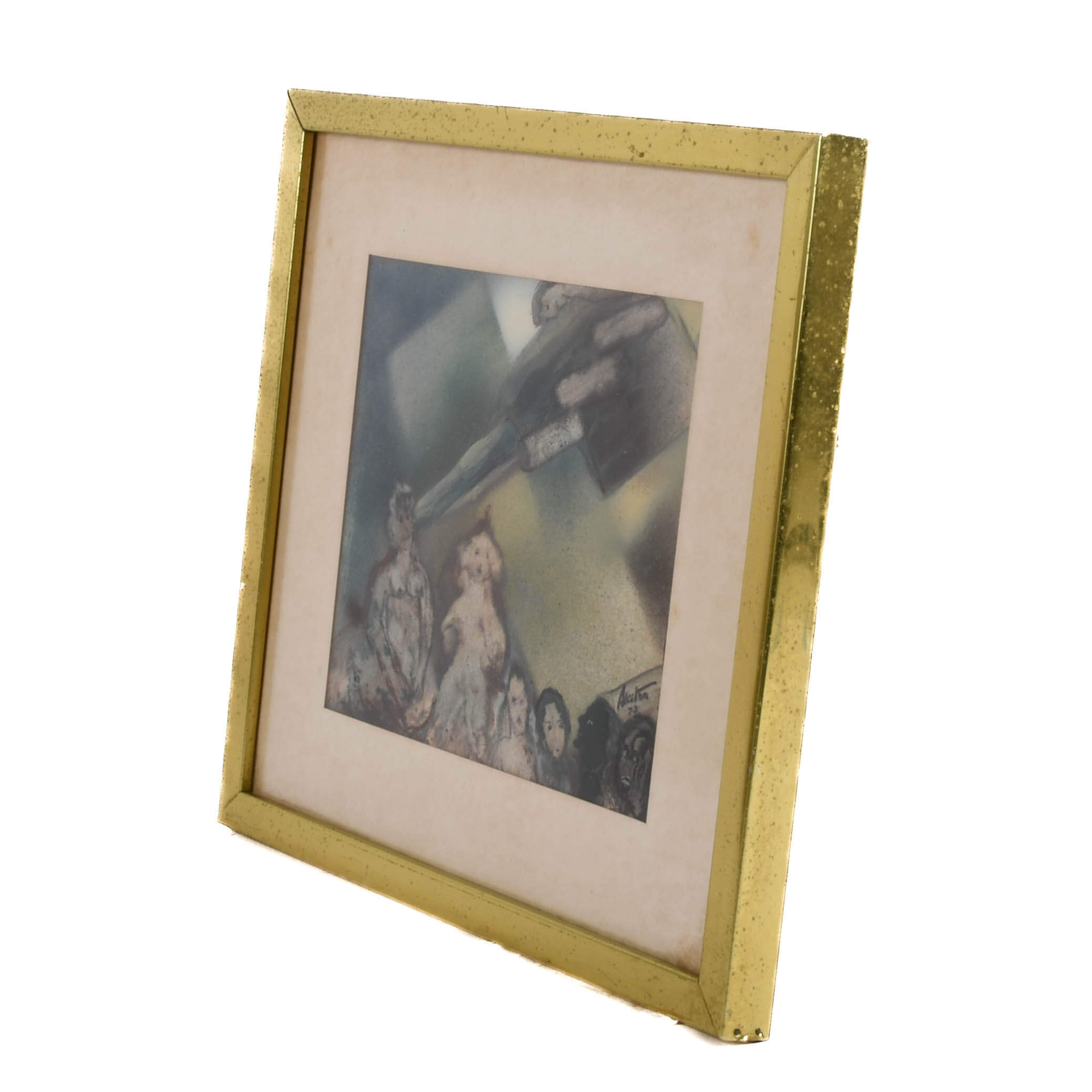 Framed Signed J. Akston "Under Attack, 1973" Enamel and Acrylic on Paper-5
