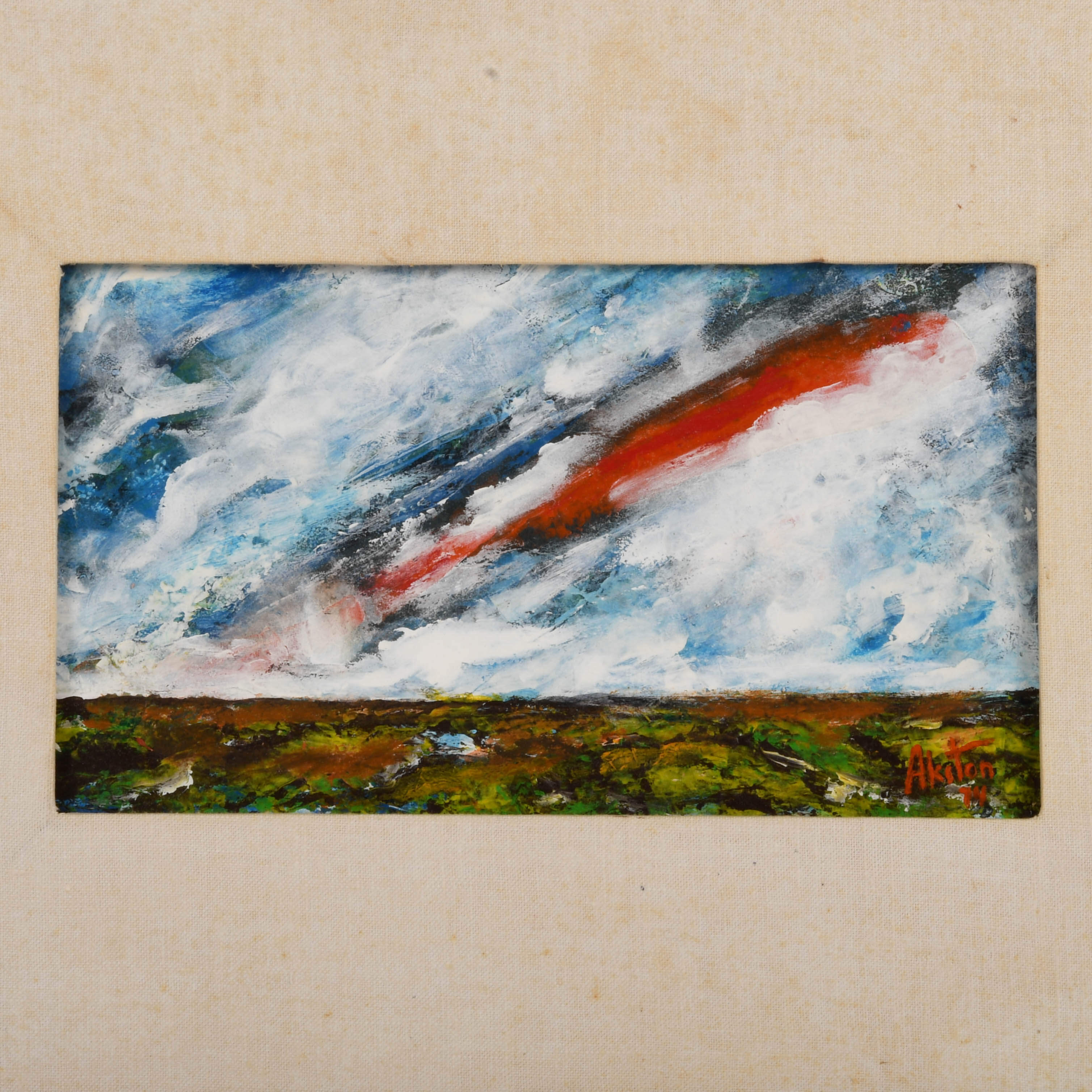 Framed Signed J. Akston "Skyburst, 1974" Acrylic on Paper-2