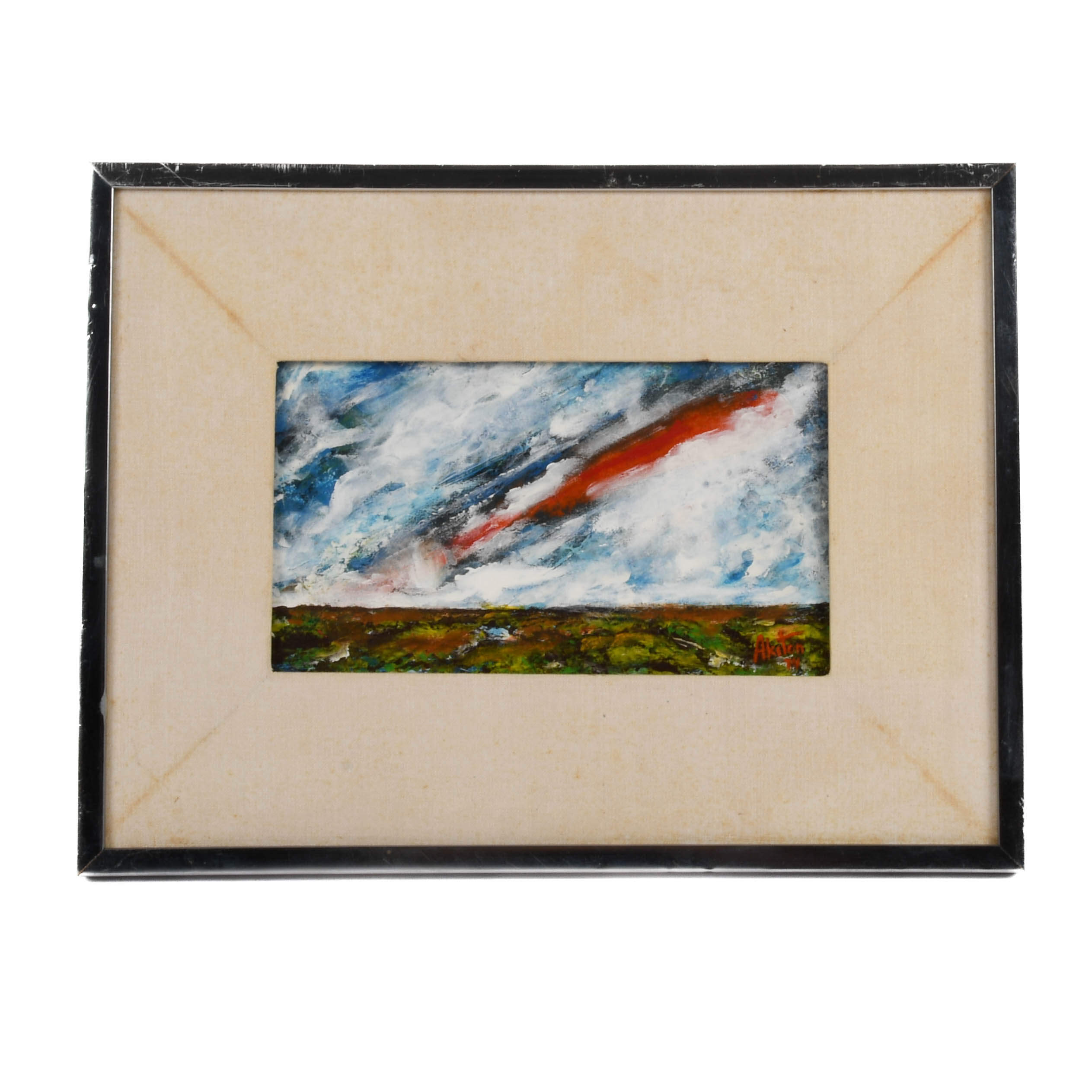 Framed Signed J. Akston "Skyburst, 1974" Acrylic on Paper-1
