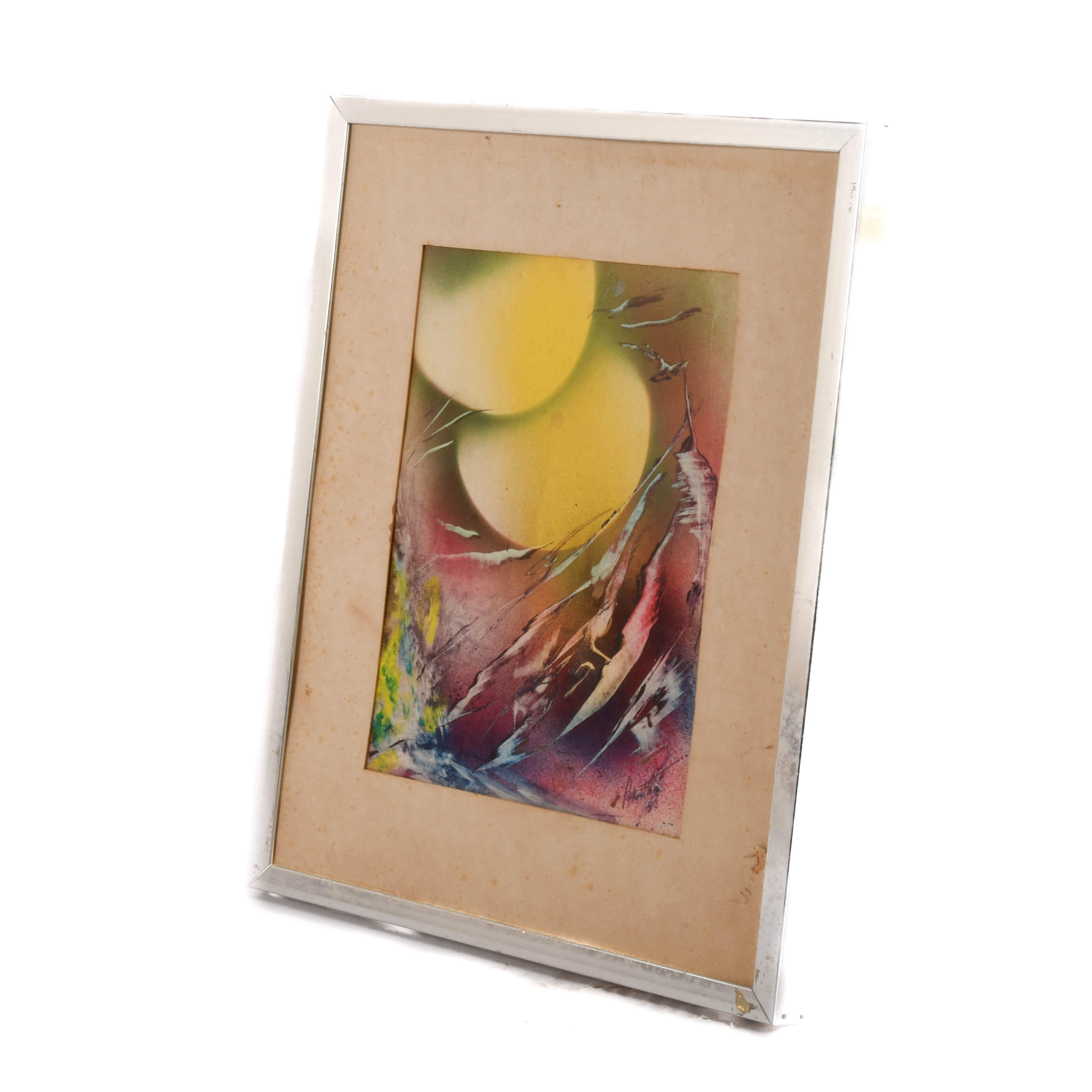 Framed Signed J. Akston "Untitled, 1973" Acrylic on Paper-5