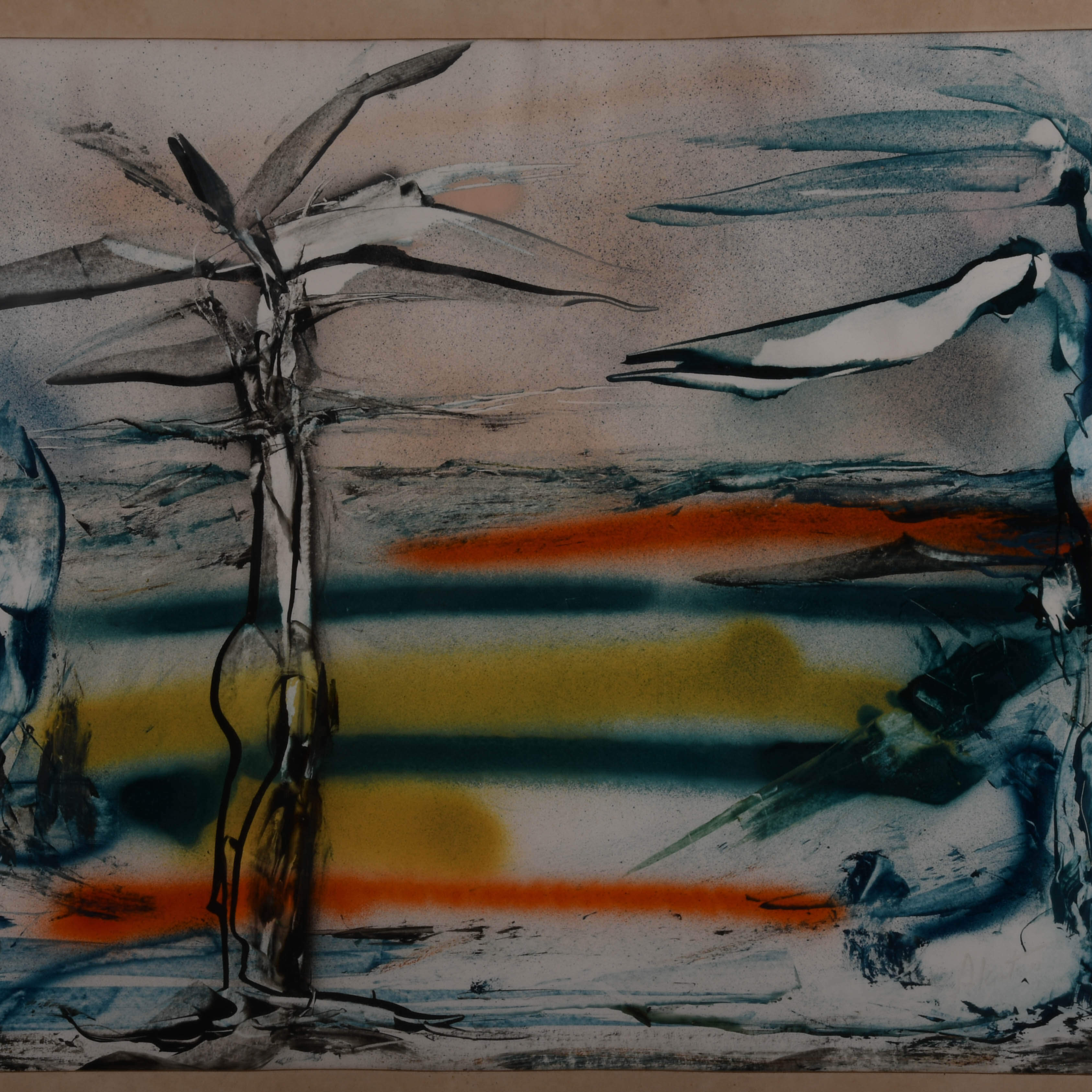 Framed Signed J. Akston "Lethal Danger, 1973" Acrylic and Paper Painting-2