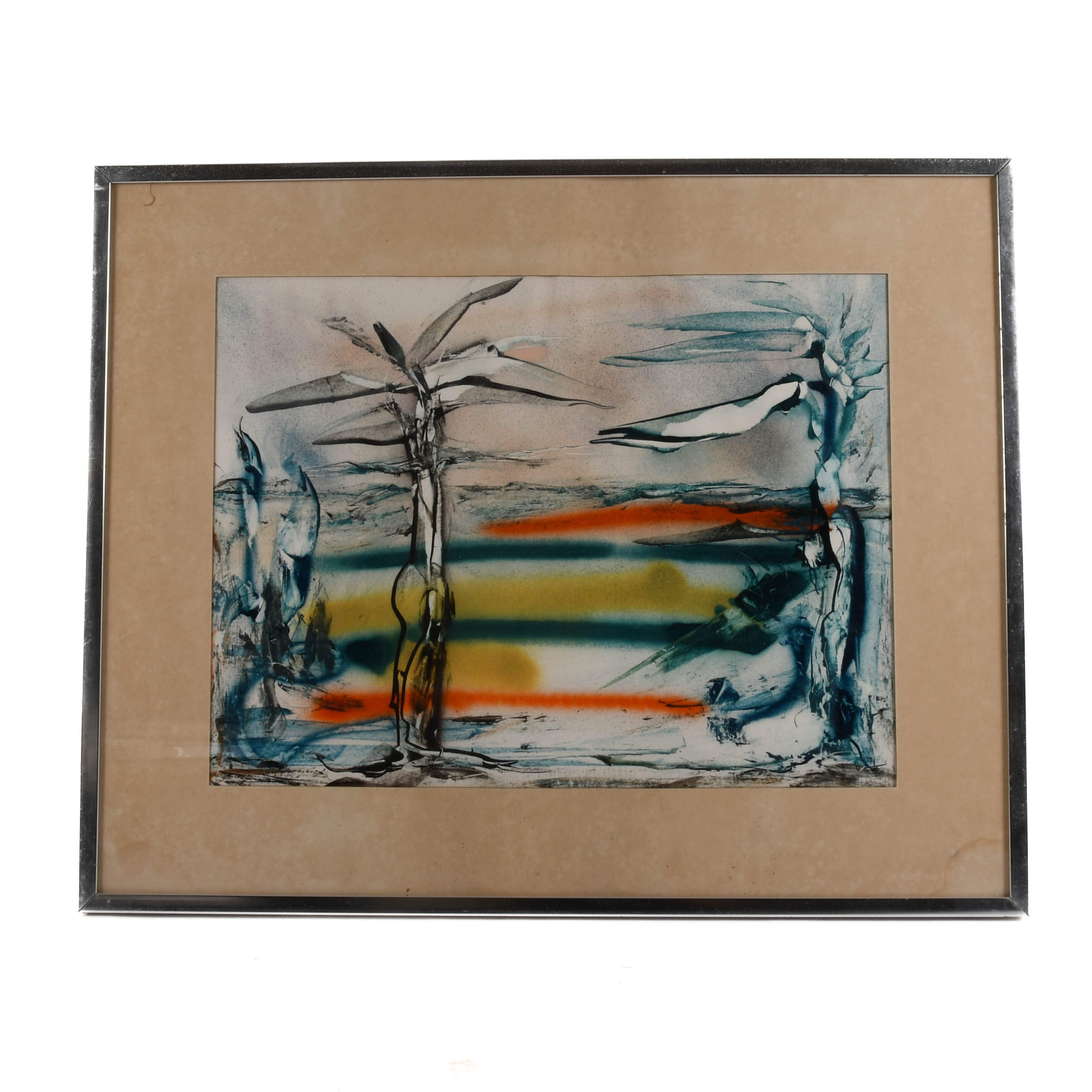 Framed Signed J. Akston "Lethal Danger, 1973" Acrylic and Paper Painting-1