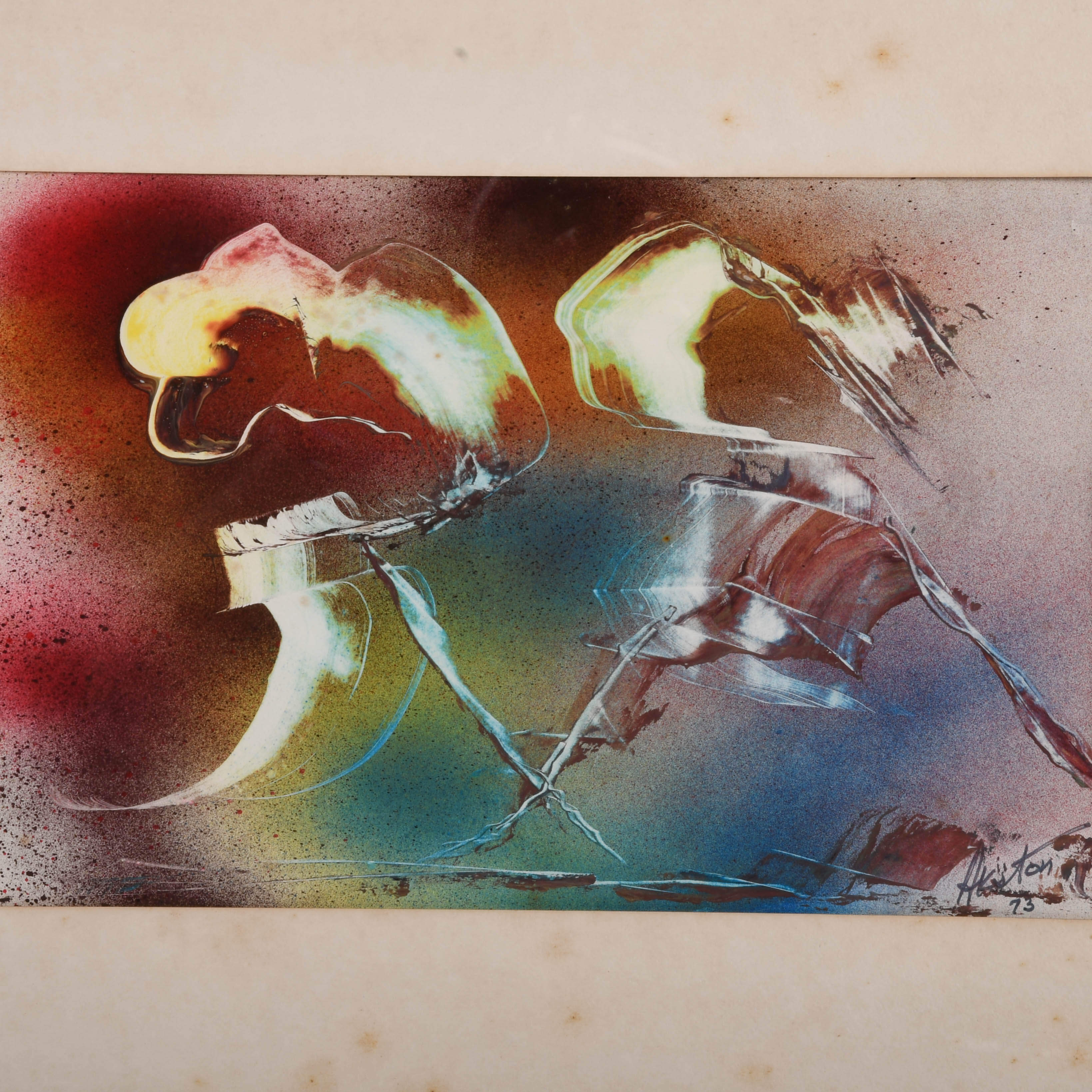 Framed Signed J. Akston "Parting of the Ways, 1973" Enamel on Paper-2