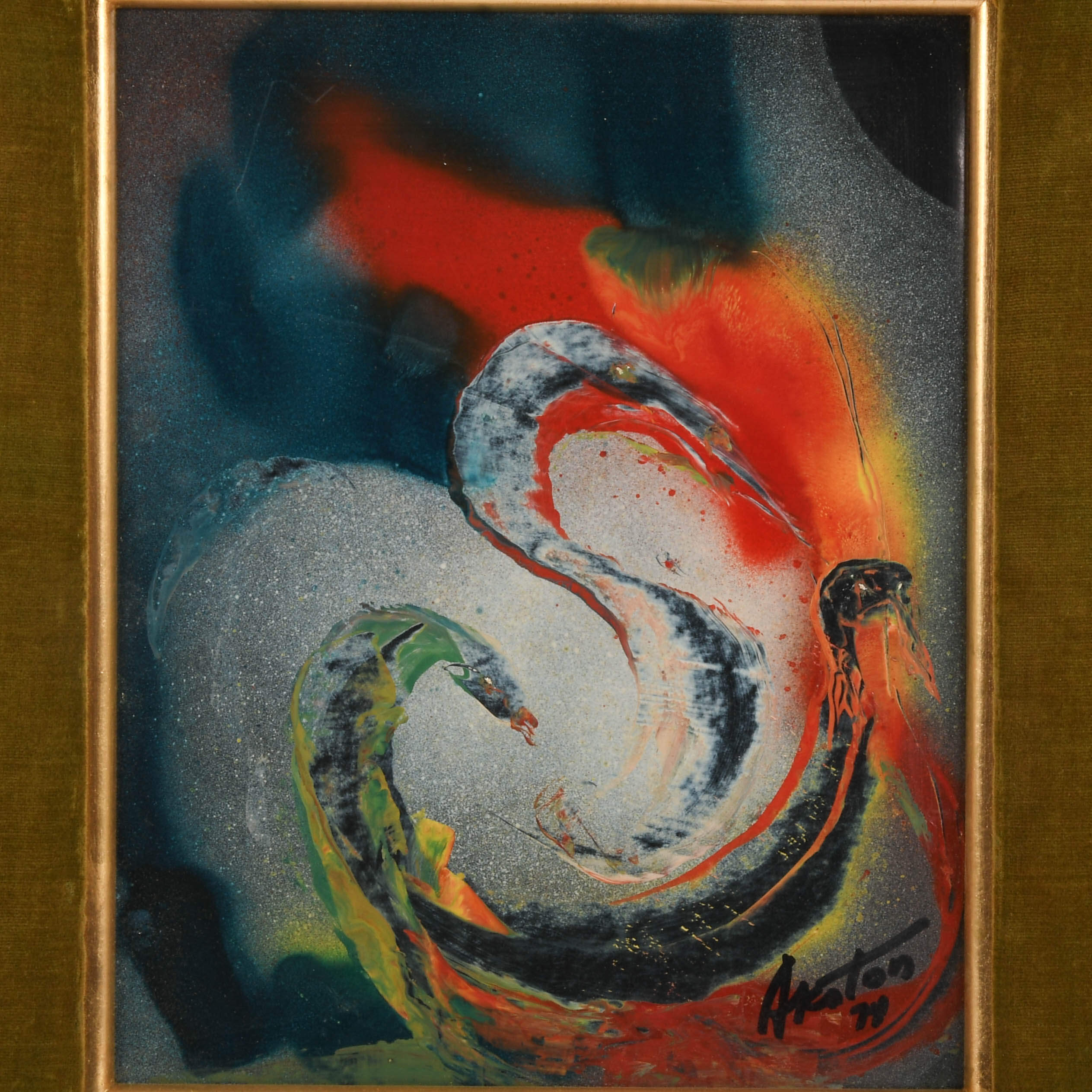 Framed Signed J. Akston "Untitled, 1974" Mixed Media Collage-2