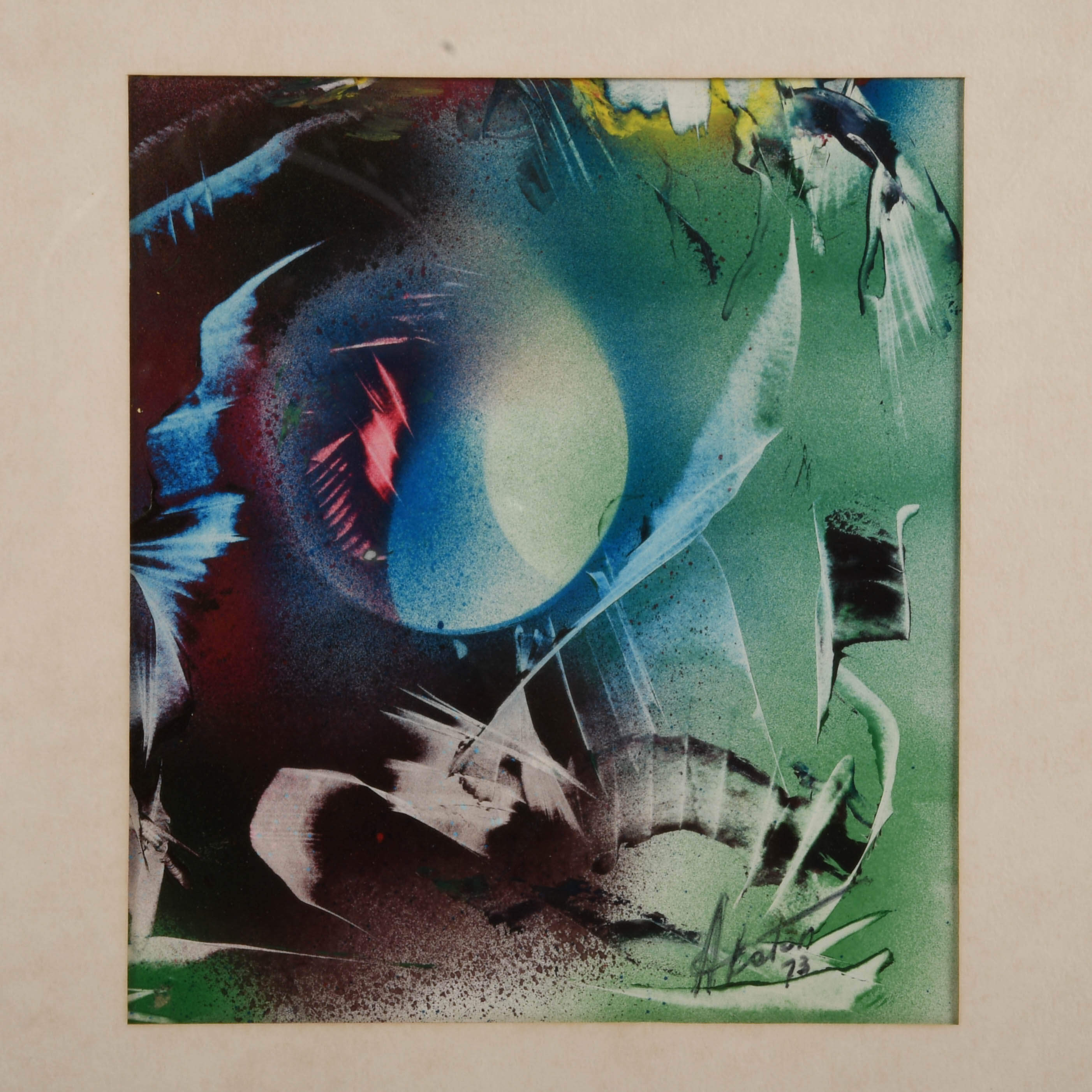 Framed Signed J. Akston "Orbiting the Moon, 1973" Acrylic on Paper-2