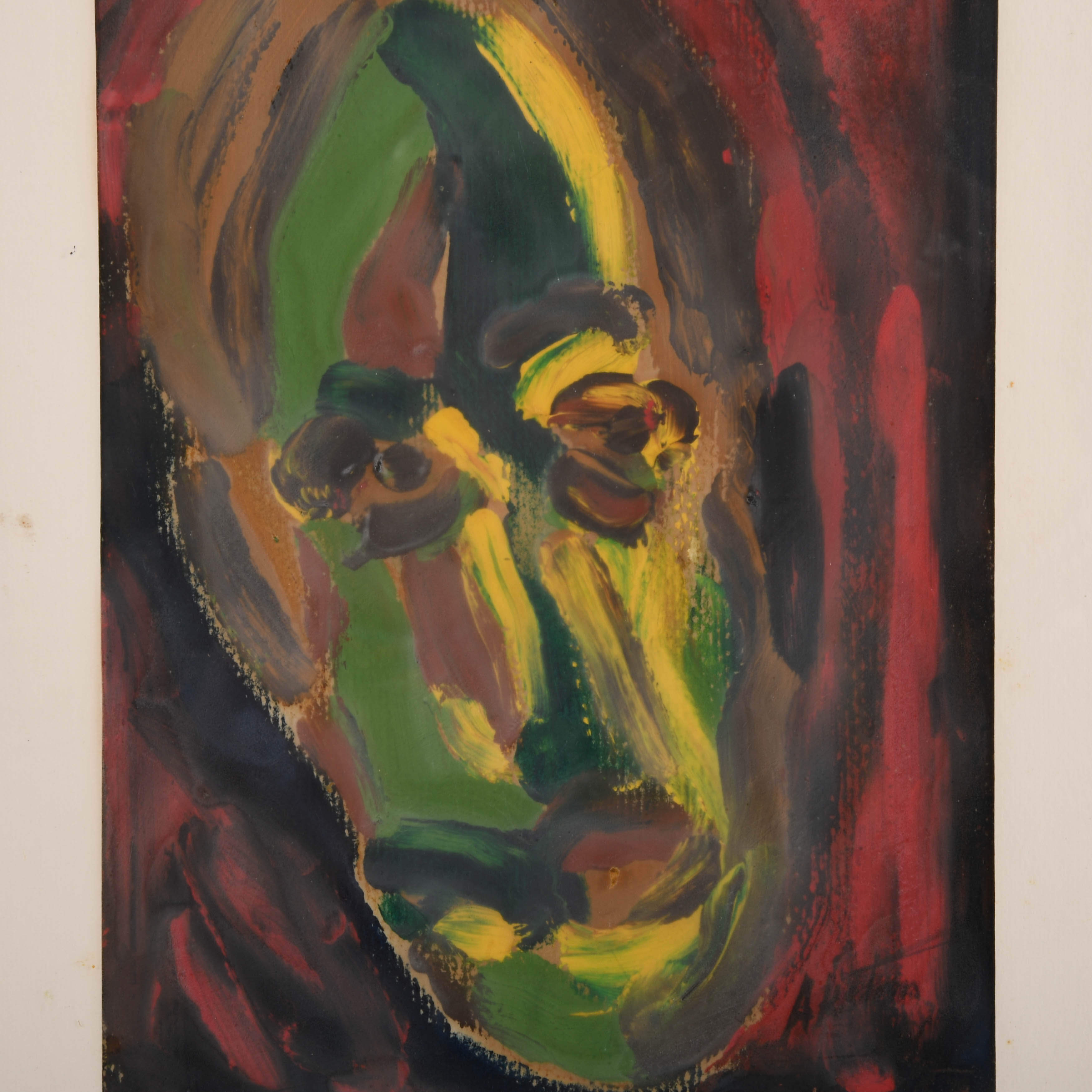 Framed Signed J. Akston "Emerging Face, 1960" Mixed Media on Paper-9