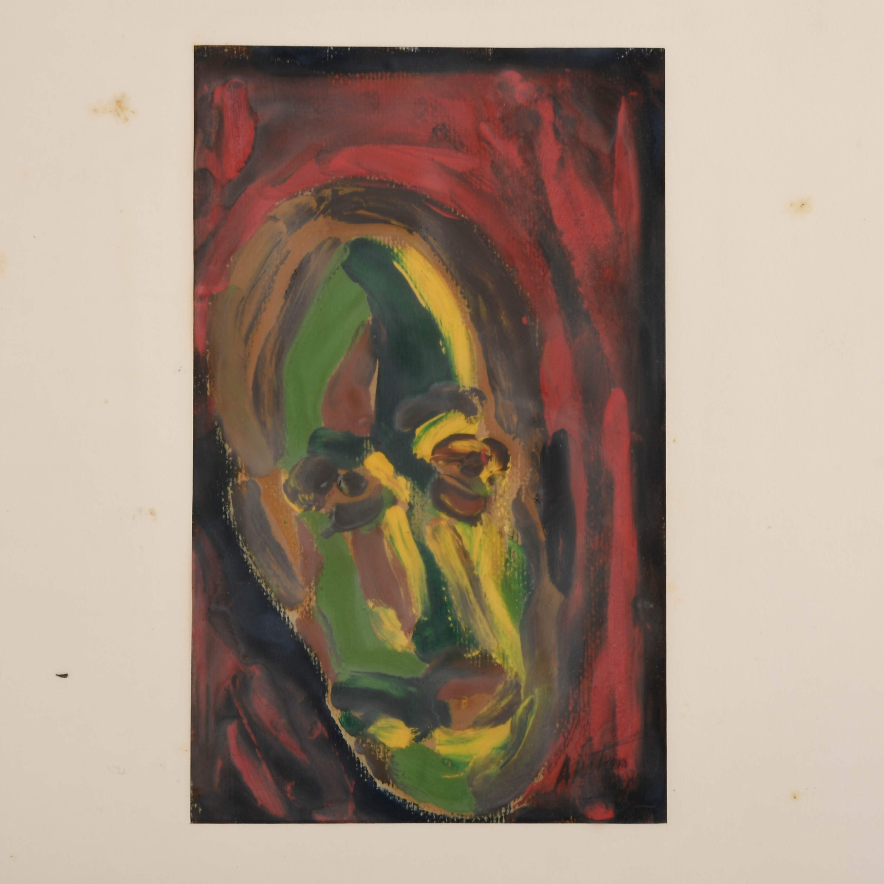 Framed Signed J. Akston "Emerging Face, 1960" Mixed Media on Paper-8