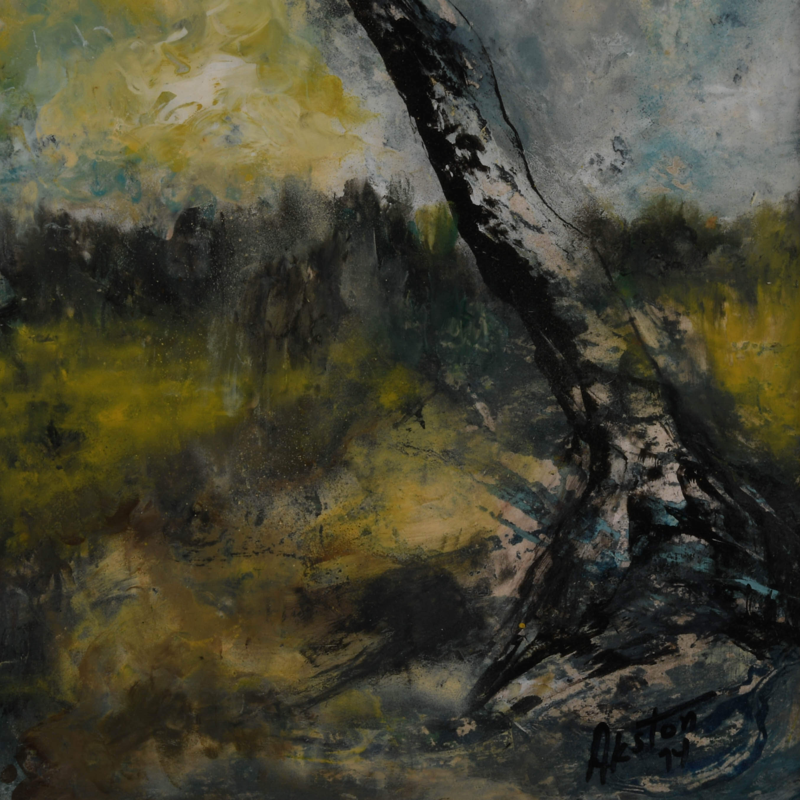 Framed Signed J. Akston "Blight, 1974" Acrylic and Enamel on Paper-2