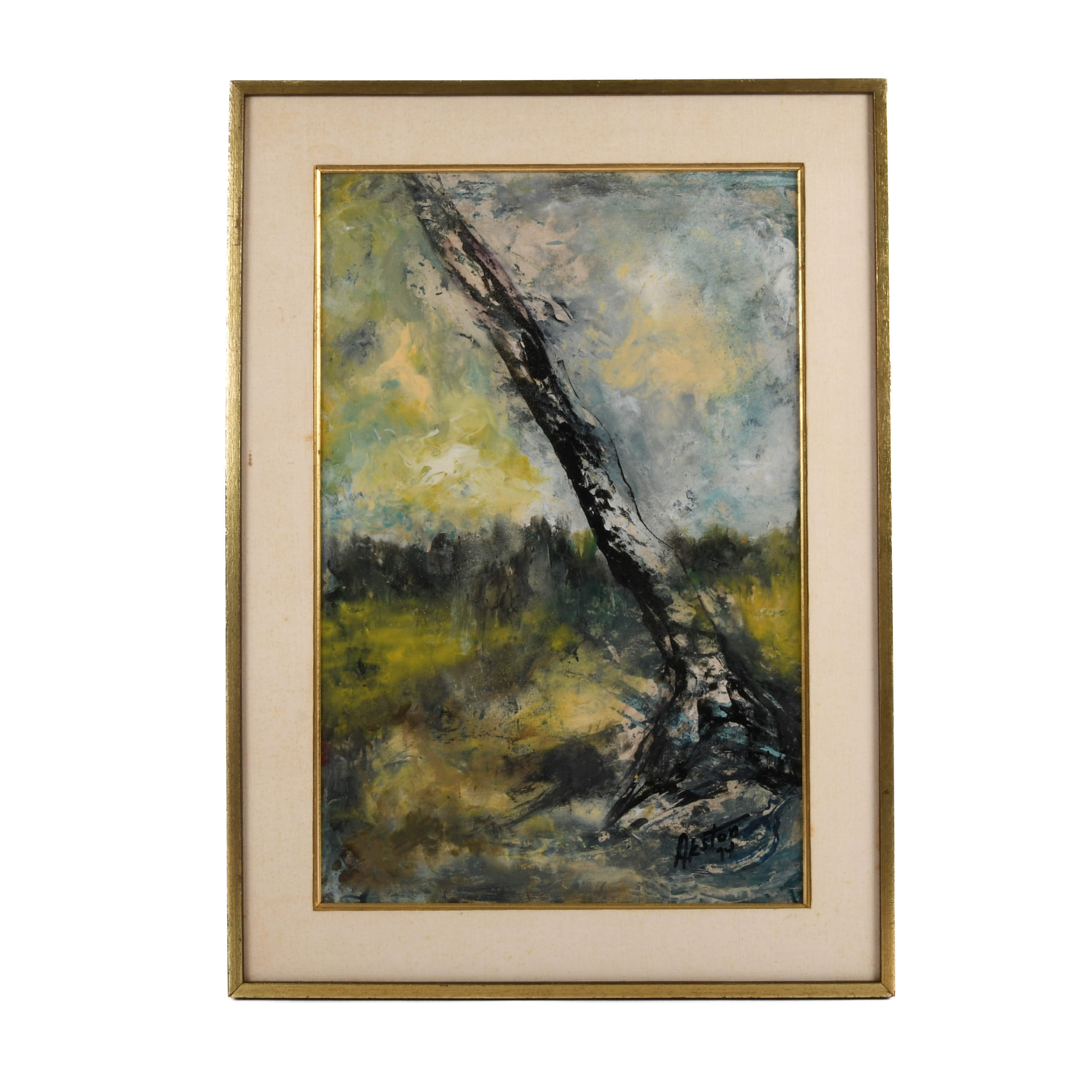 Framed Signed J. Akston "Blight, 1974" Acrylic and Enamel on Paper-1