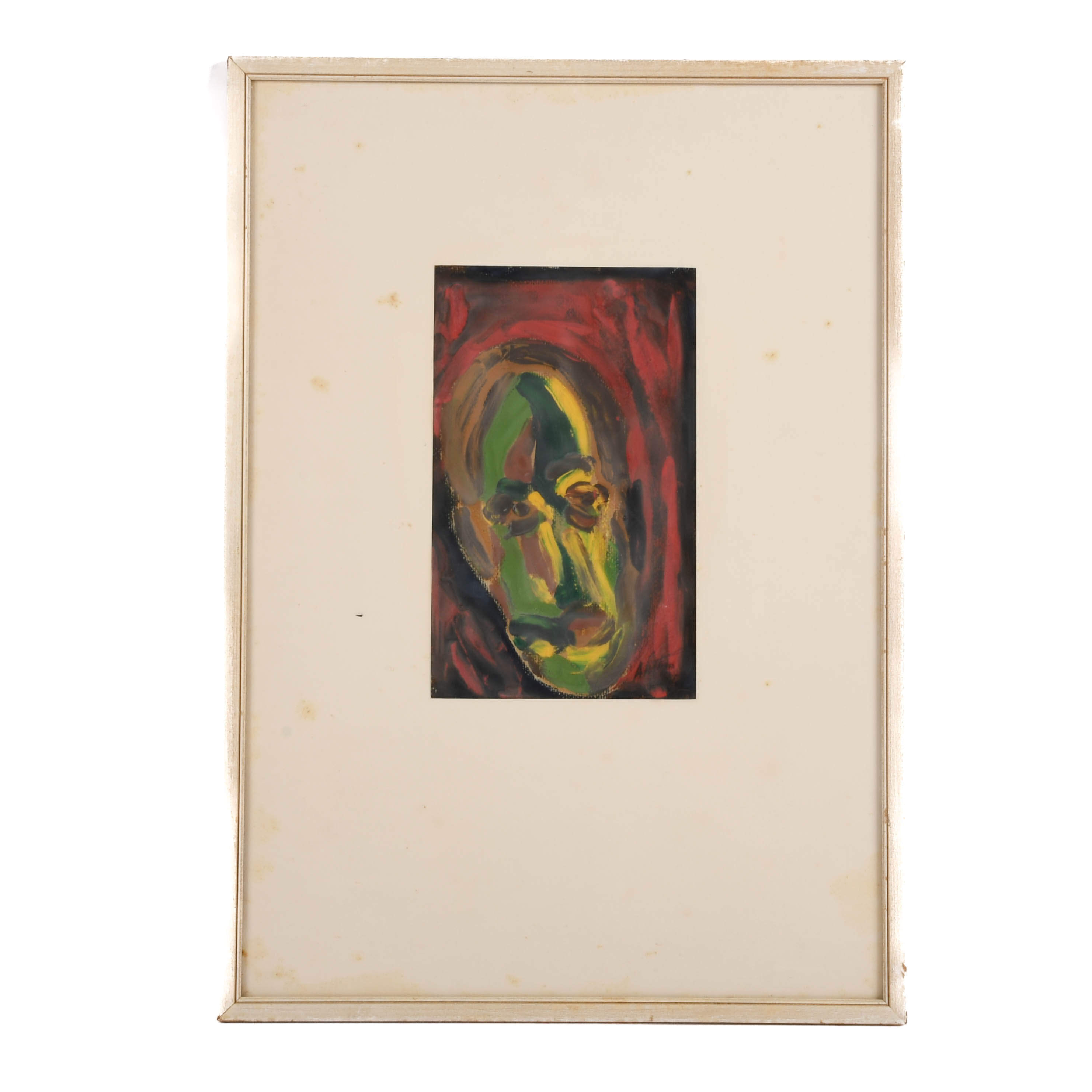 Framed Signed J. Akston "Emerging Face, 1960" Mixed Media on Paper-1