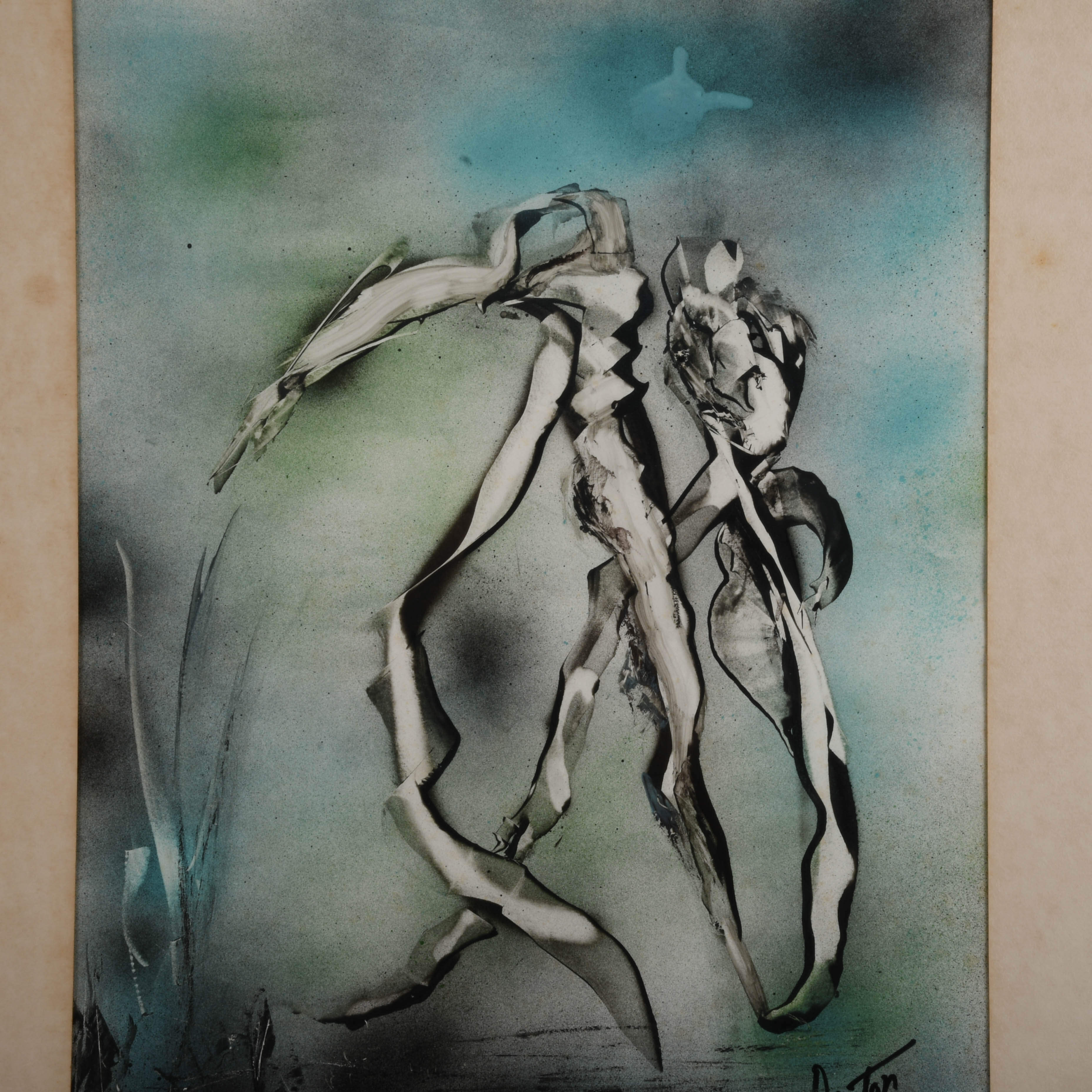 Framed Signed J. Akston "Untitled 1973" Enamel on Board-2