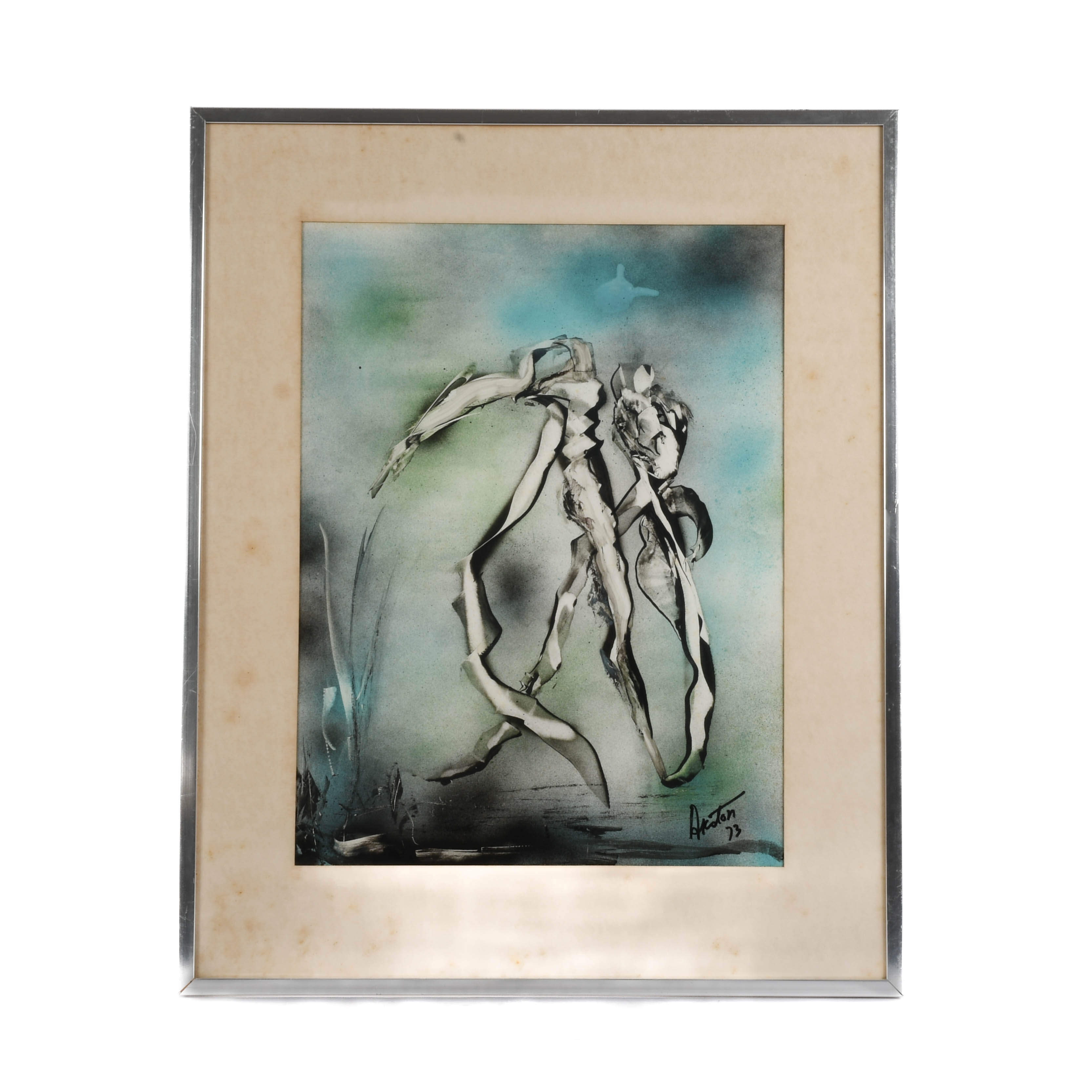 Framed Signed J. Akston "Untitled 1973" Enamel on Board-1