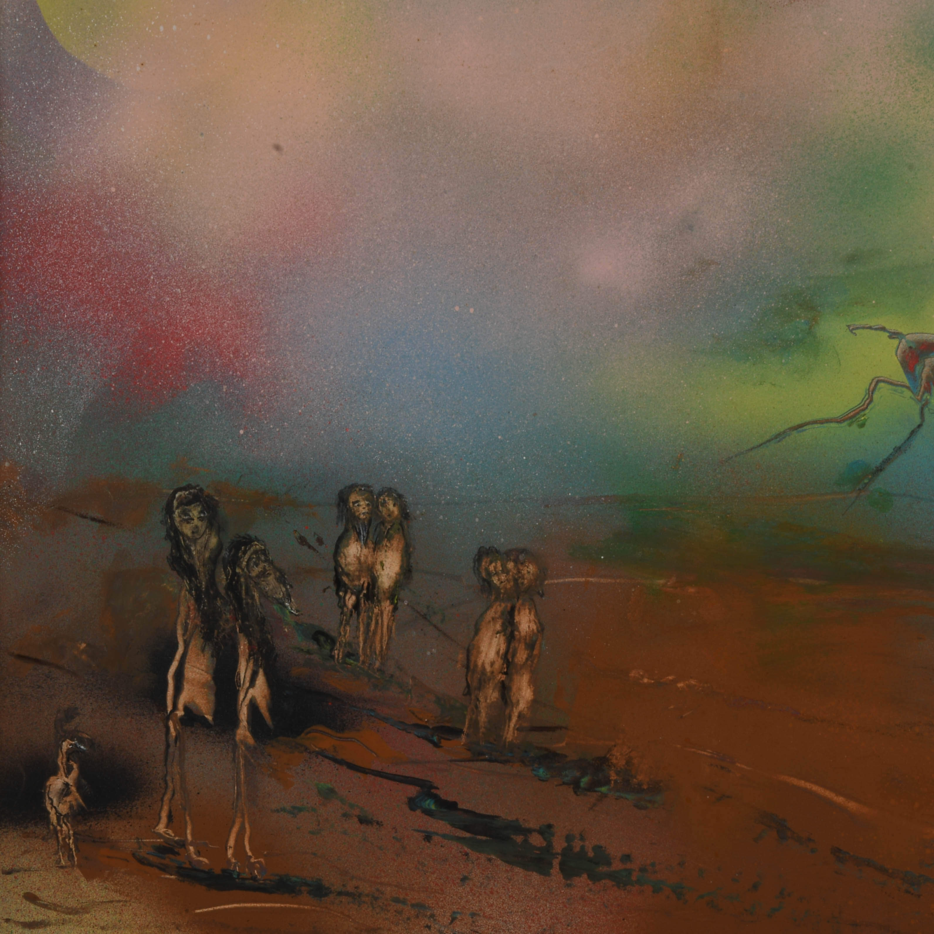 Signed J. Akston "Placental Beings Swept Over Deserted Lands, 1975" Enamel-3