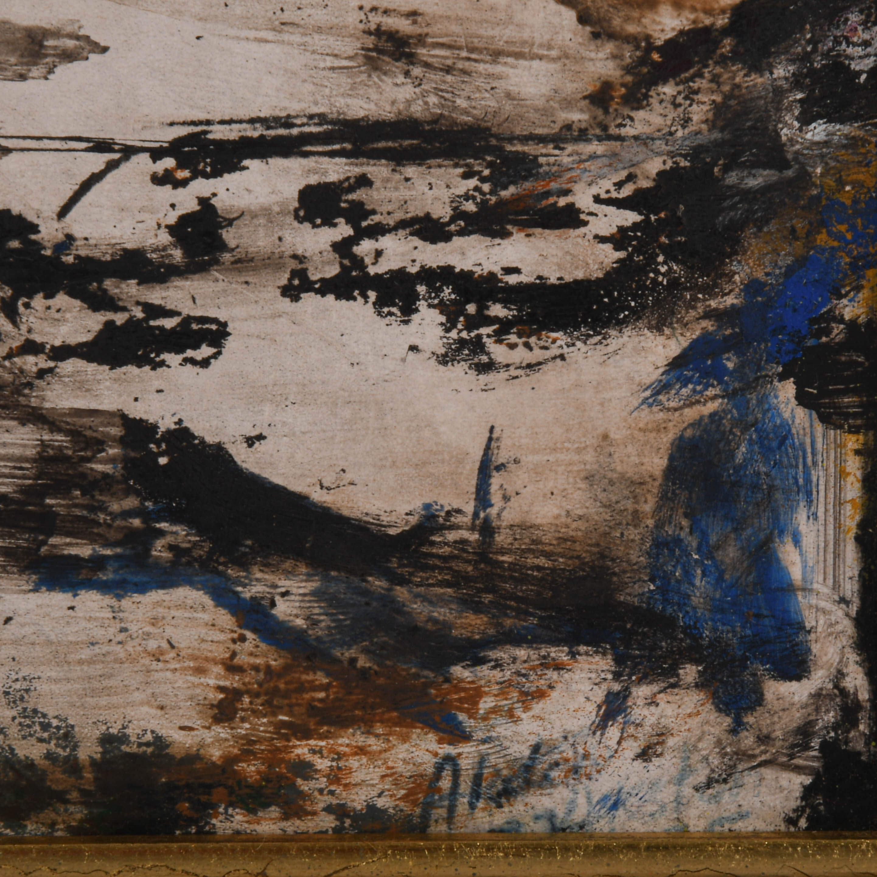 Framed Signed J. Akston "Untitled" Abstract Landscape Oil on Board-4