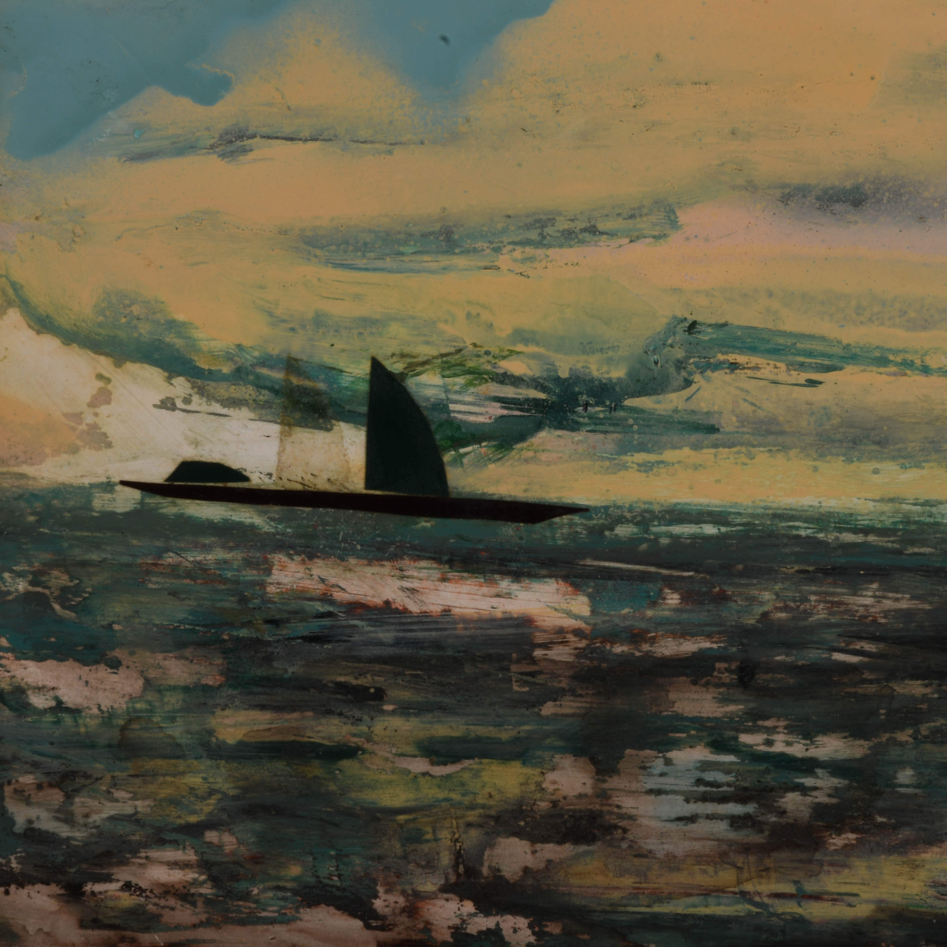 Framed Signed J. Akston "Lonely Voyager III, 1974" Acrylic on Paper-3