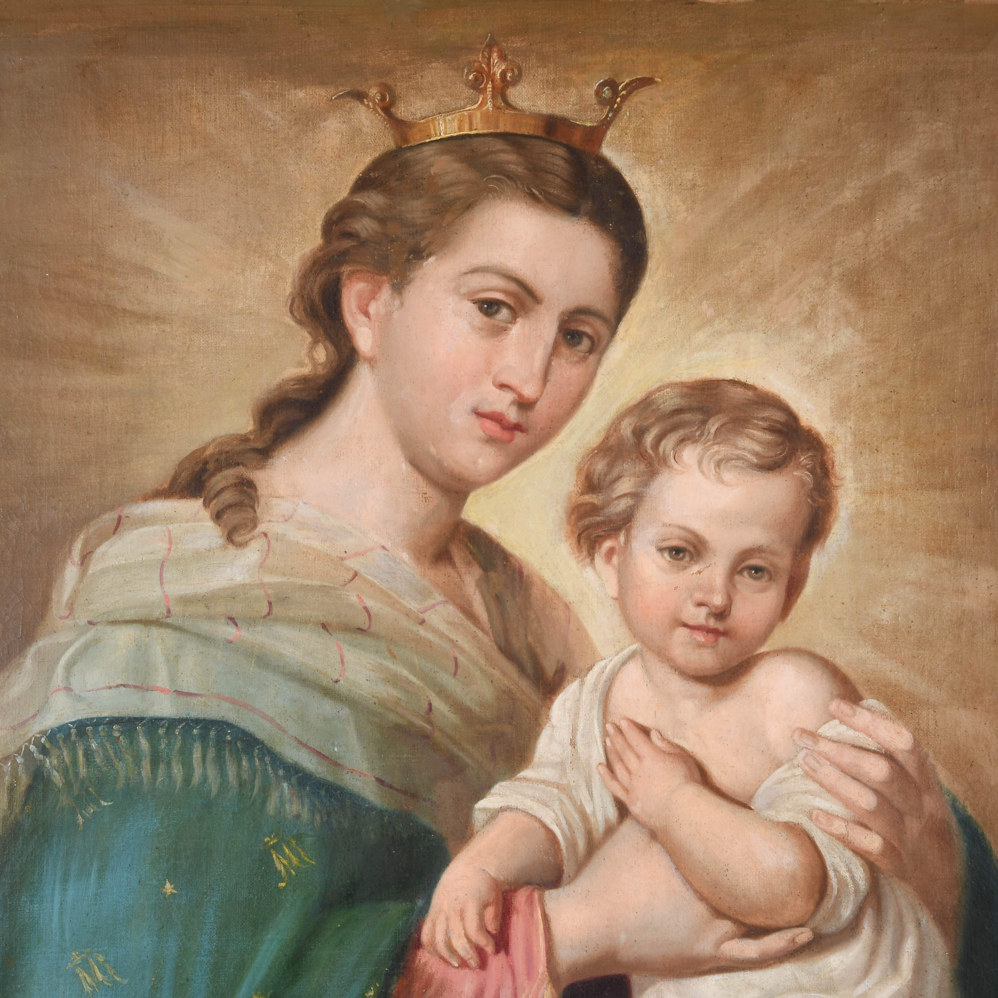 Antique Framed "Our Lady of Refuge" Oil on Canvas-3