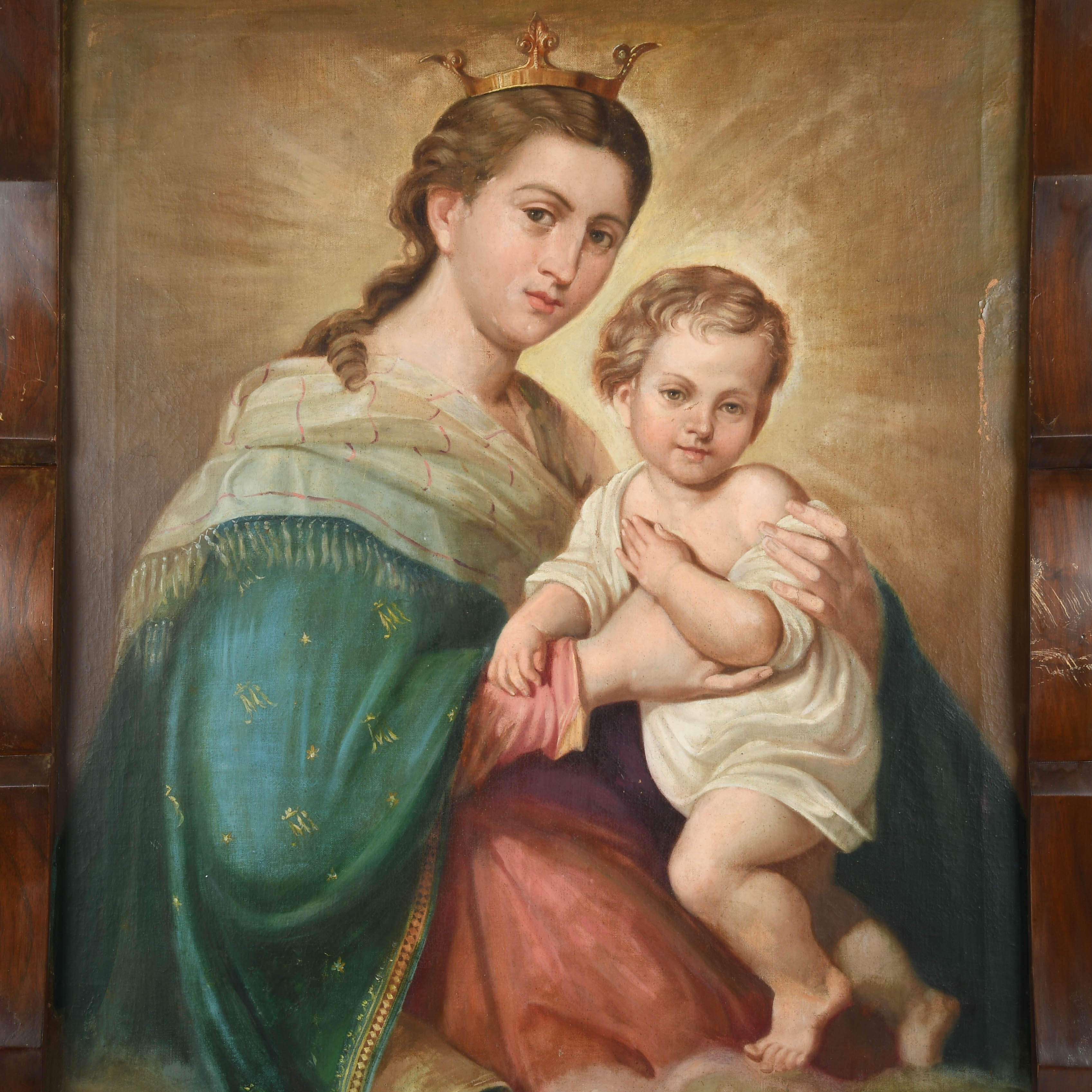 Antique Framed "Our Lady of Refuge" Oil on Canvas-2