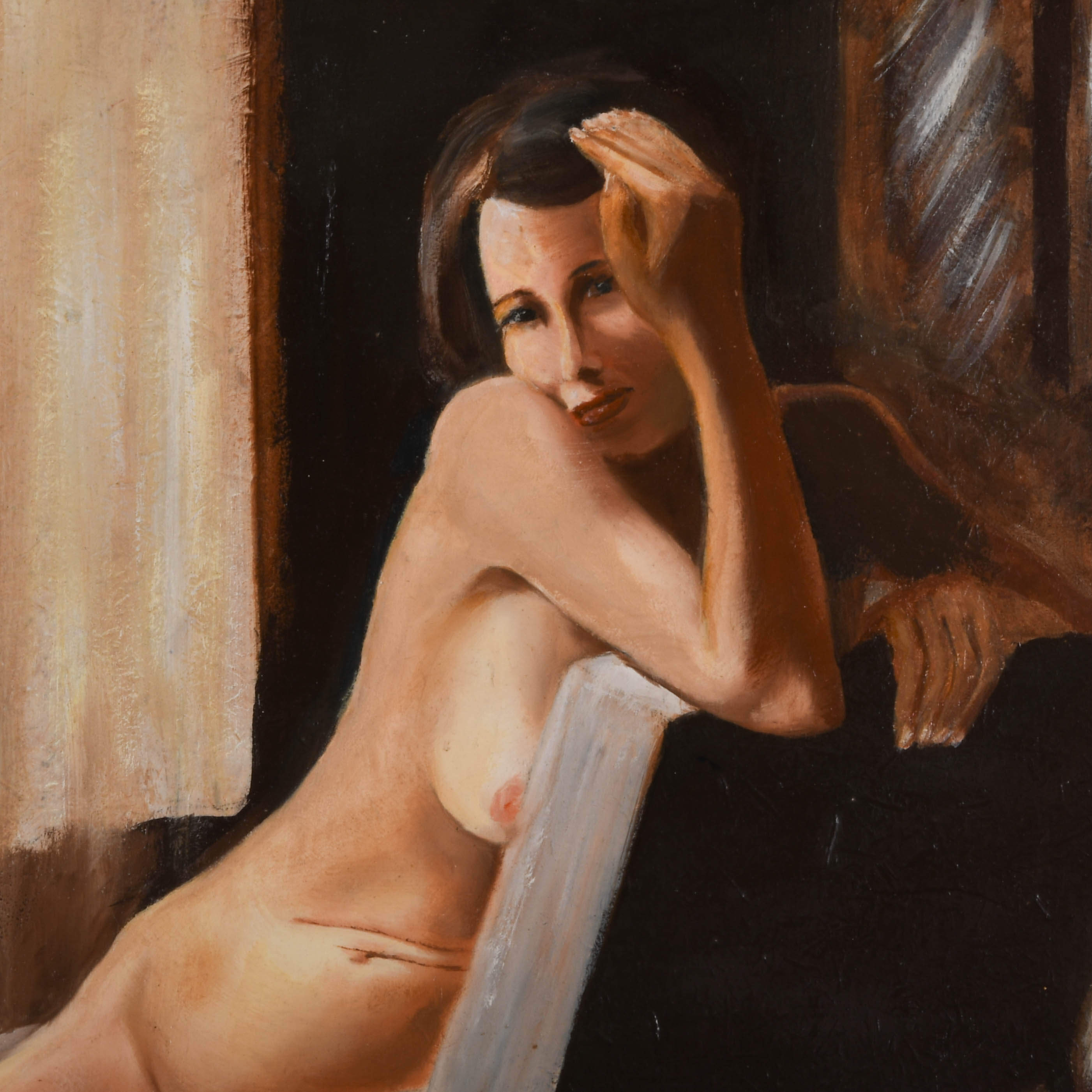 Framed Signed Marc Olivier Grégoire "Bashful Model" Oil on Canvas-3