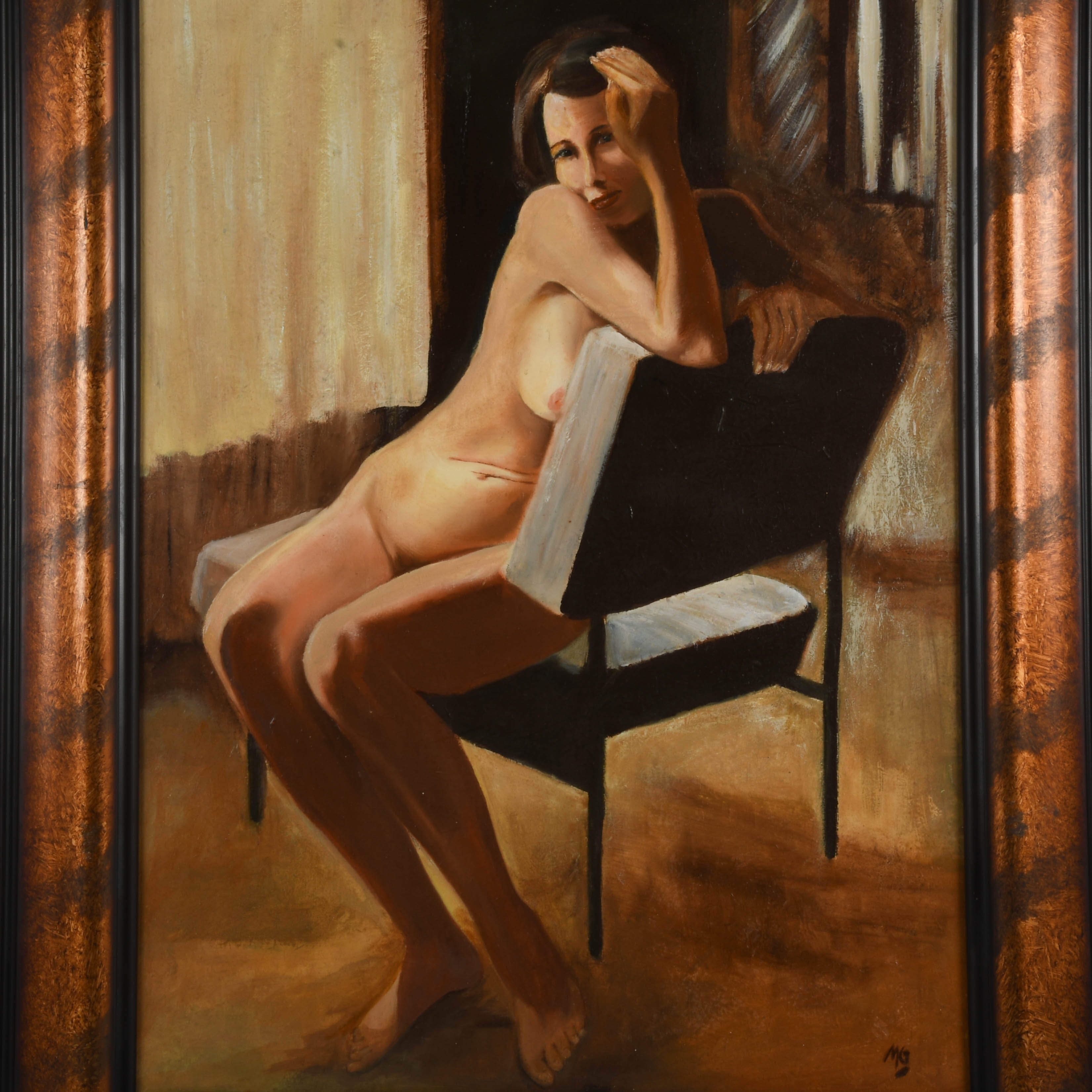 Framed Signed Marc Olivier Grégoire "Bashful Model" Oil on Canvas-2