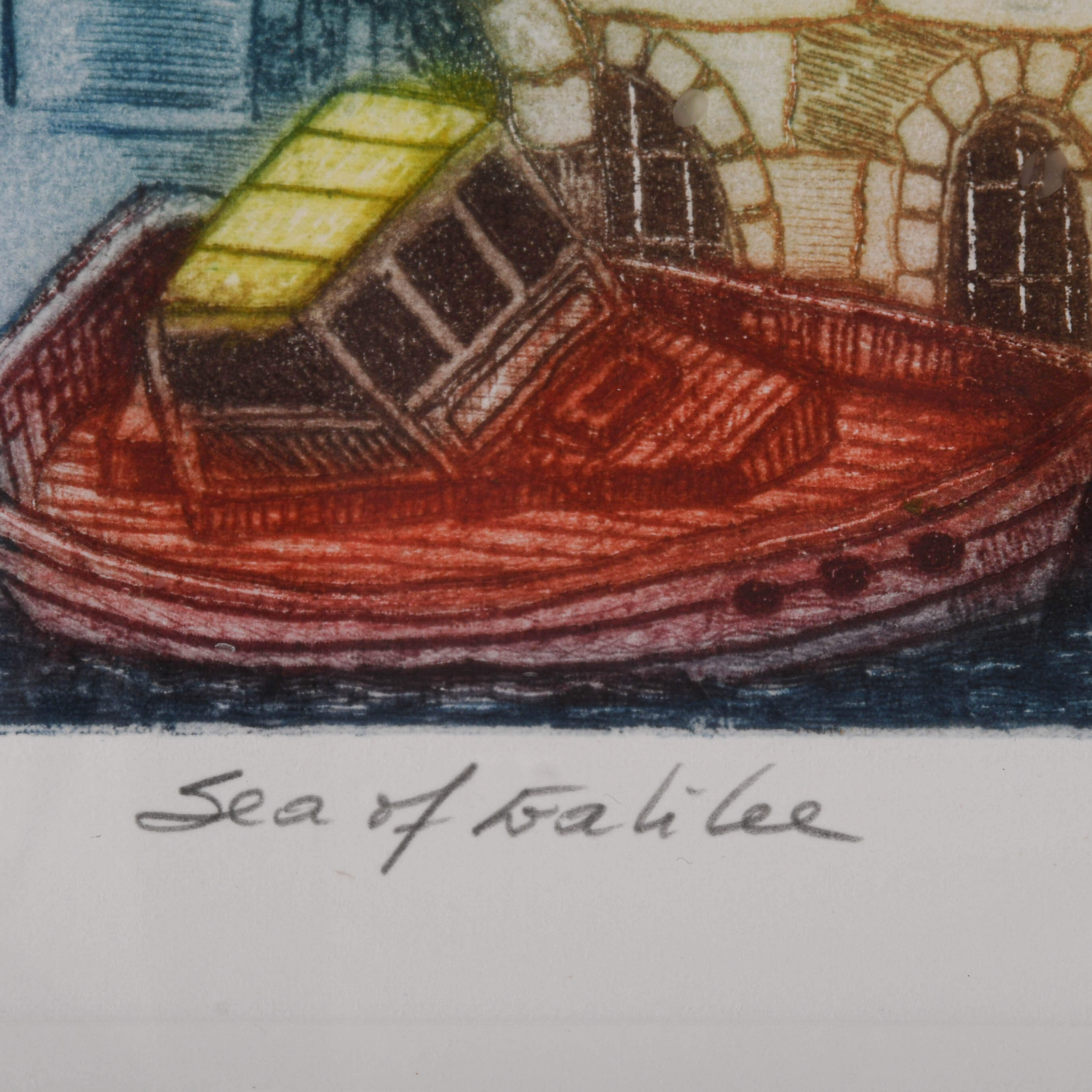 Framed Signed Amram Ebgi "Sea of Galilee" Colored Etching Artist's Proof-4